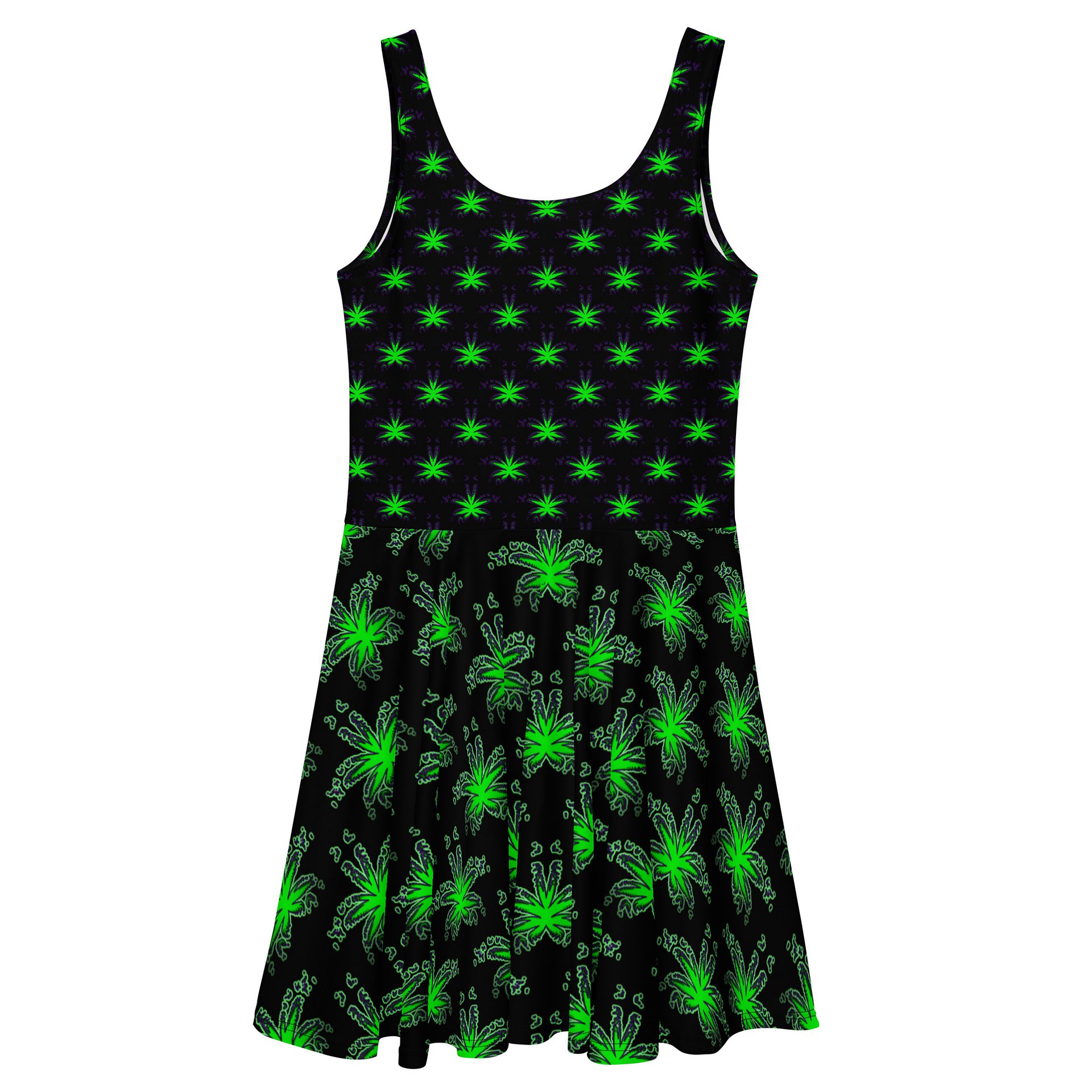 Cannabis Stoner Skater Dress, Pot Leaf Festival Outfit, 420 Weed Rave Wear, Black Neon Green Ganja Goth Clothing, Fun Alternative Fashion product image (3)