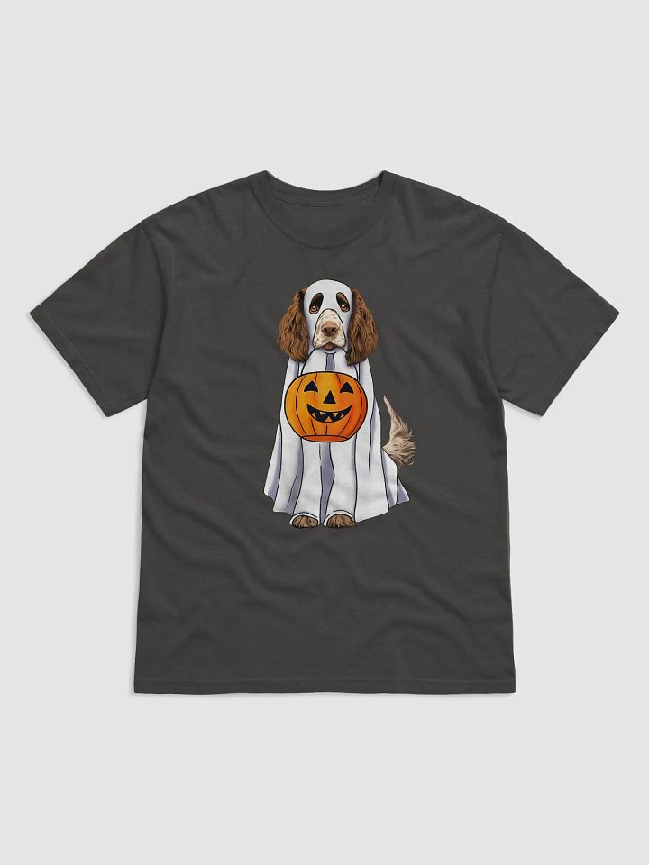 Springer Spaniel Halloween Tee | Funny Fall & Halloween Spaniel Wearing Ghost Costume w/ Pumpkin Basket product image (1)