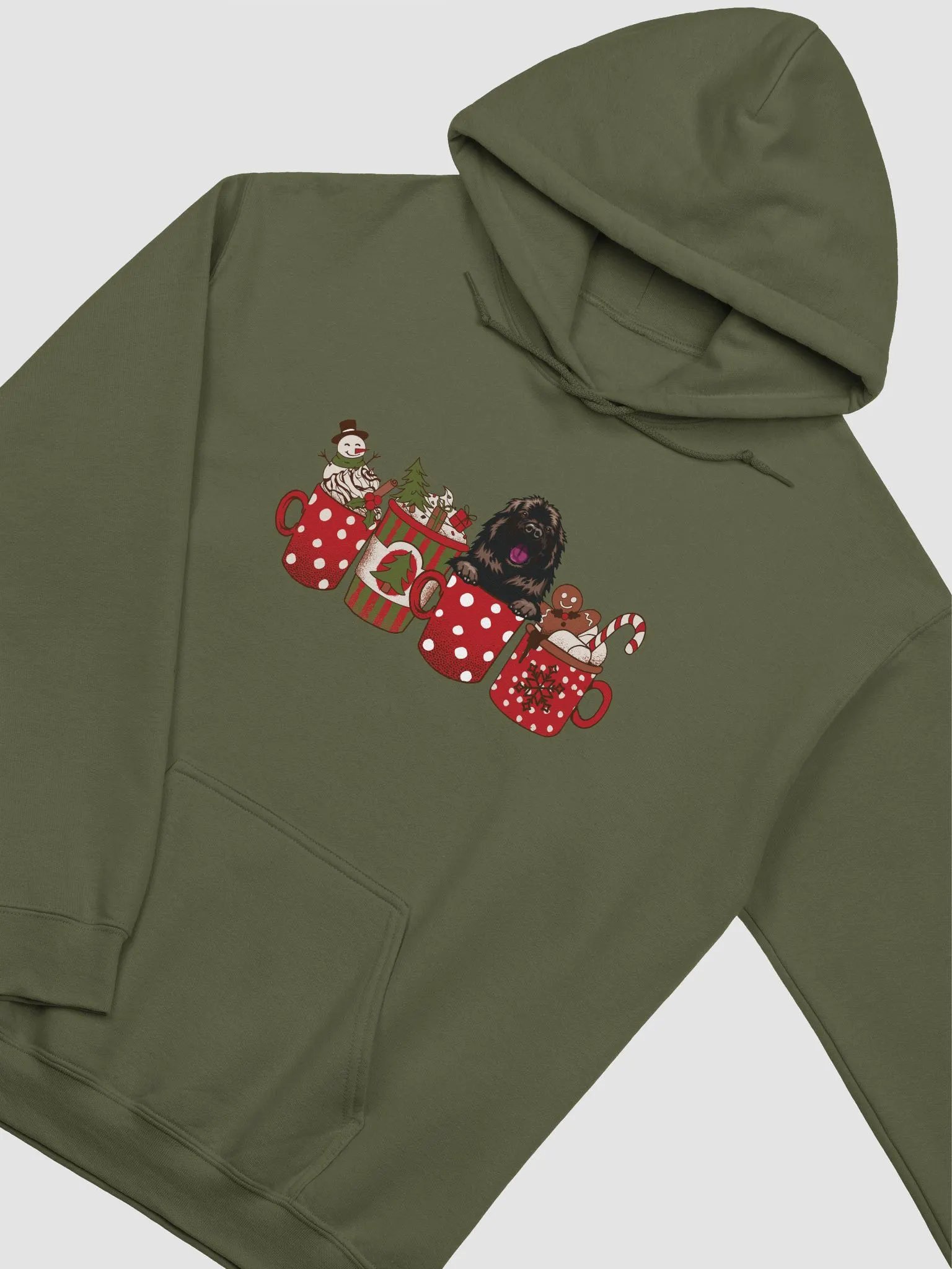 Cute Newfoundland Dog in a Christmas Cup Hooded Sweatshirt | Funny Christmas Pup in a Cup product image (15)