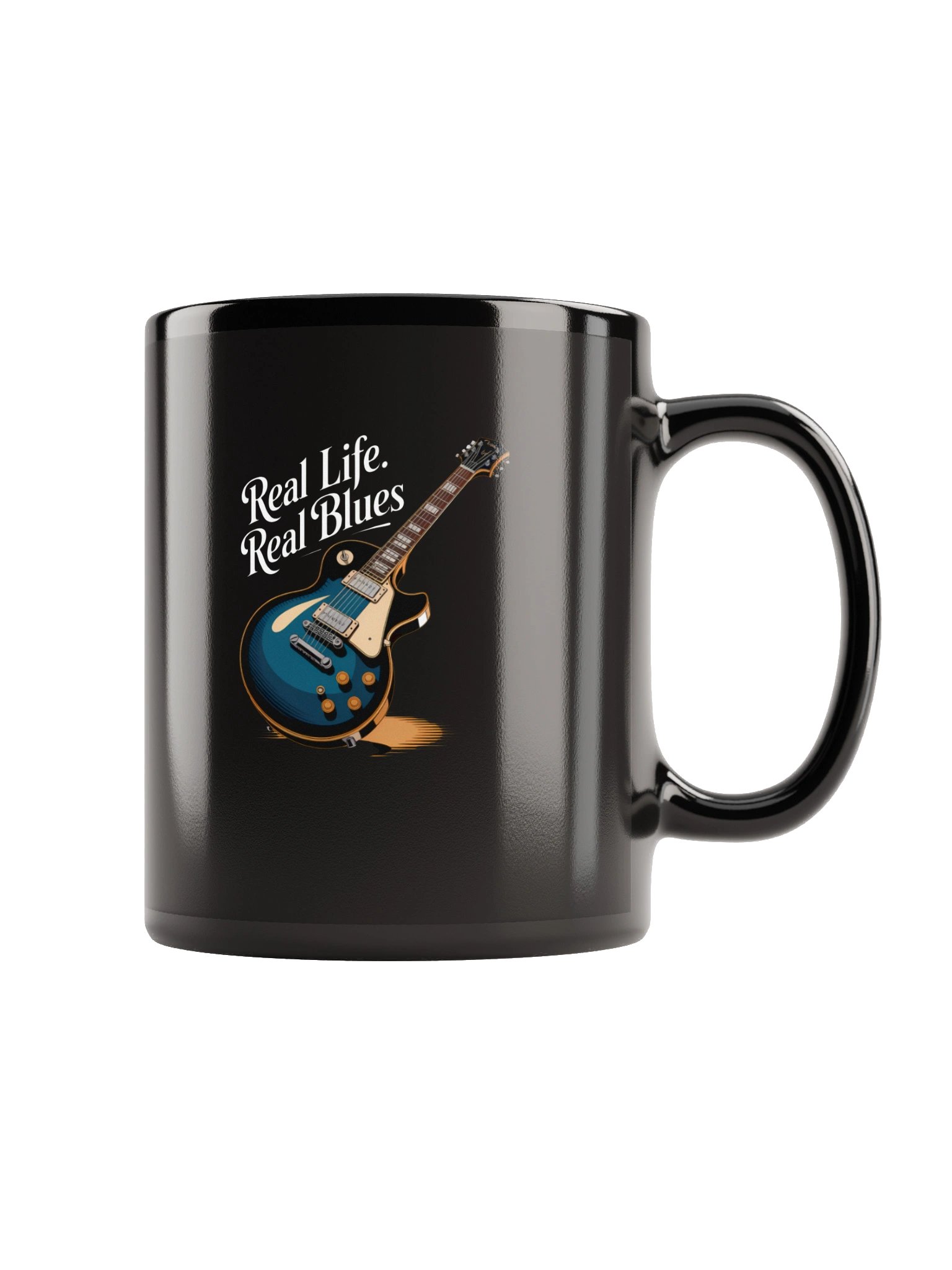 Real Life, Real Blues – Black Glossy Mug (The Slogan Series) product image (1)