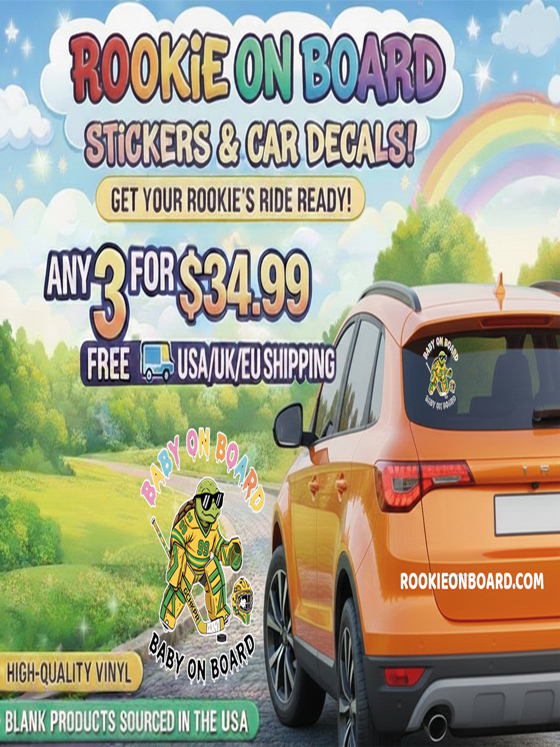 Funny Turtle Hockey Baby on Board Sticker - 5x5 Weatherproof Vinyl Car Decal - Premium Sporty Turtle Hockey Gift product image (2)