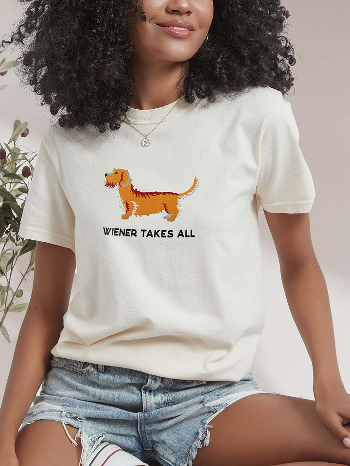 Wiener Takes All T-Shirt(Embroidered) of a Wirehaired Dachshund(Tan) product image (2)