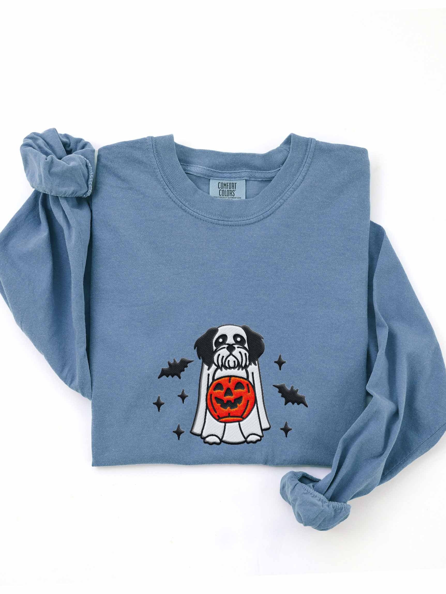 Halloween Shih Tzu(Black & White) Embroidered Long-Sleeve T-Shirt product image (1)