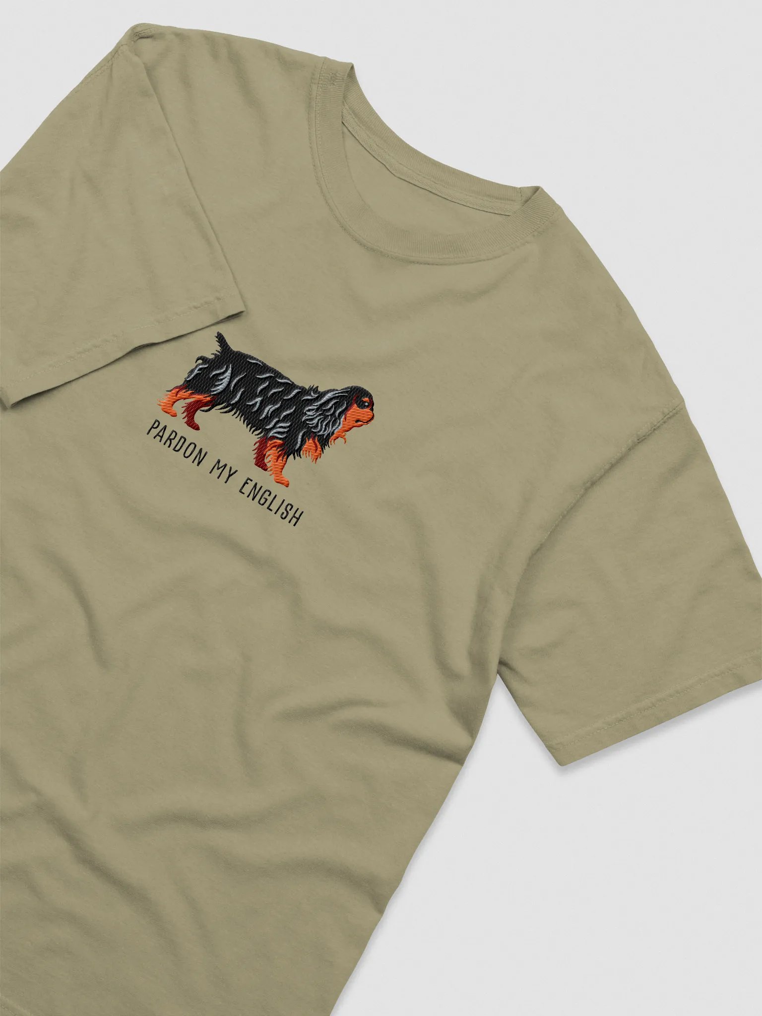 Pardon My English T-Shirt(Embroidered) of an English Toy Spaniel(Black & Tan) product image (6)