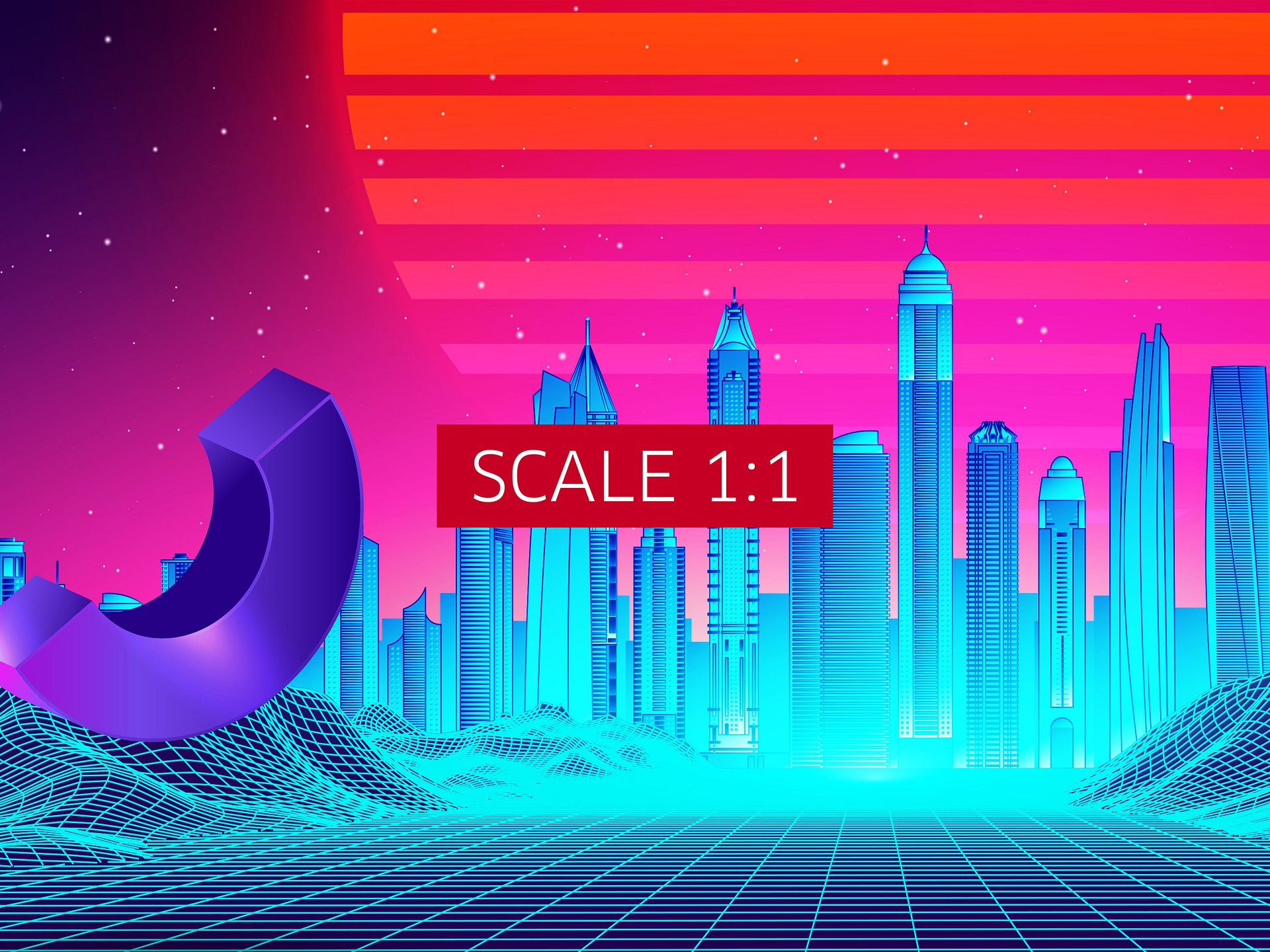 Neon sunset, city and sphere [synthwave/vaporwave/cyberpunk] — aesthetic art print product image (5)