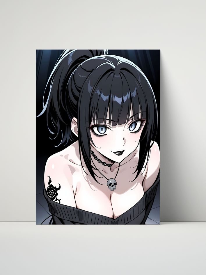 Metal Print - Luna Rain Original Character Off-Shoulder Goth Dress - 8x10 product image (1)