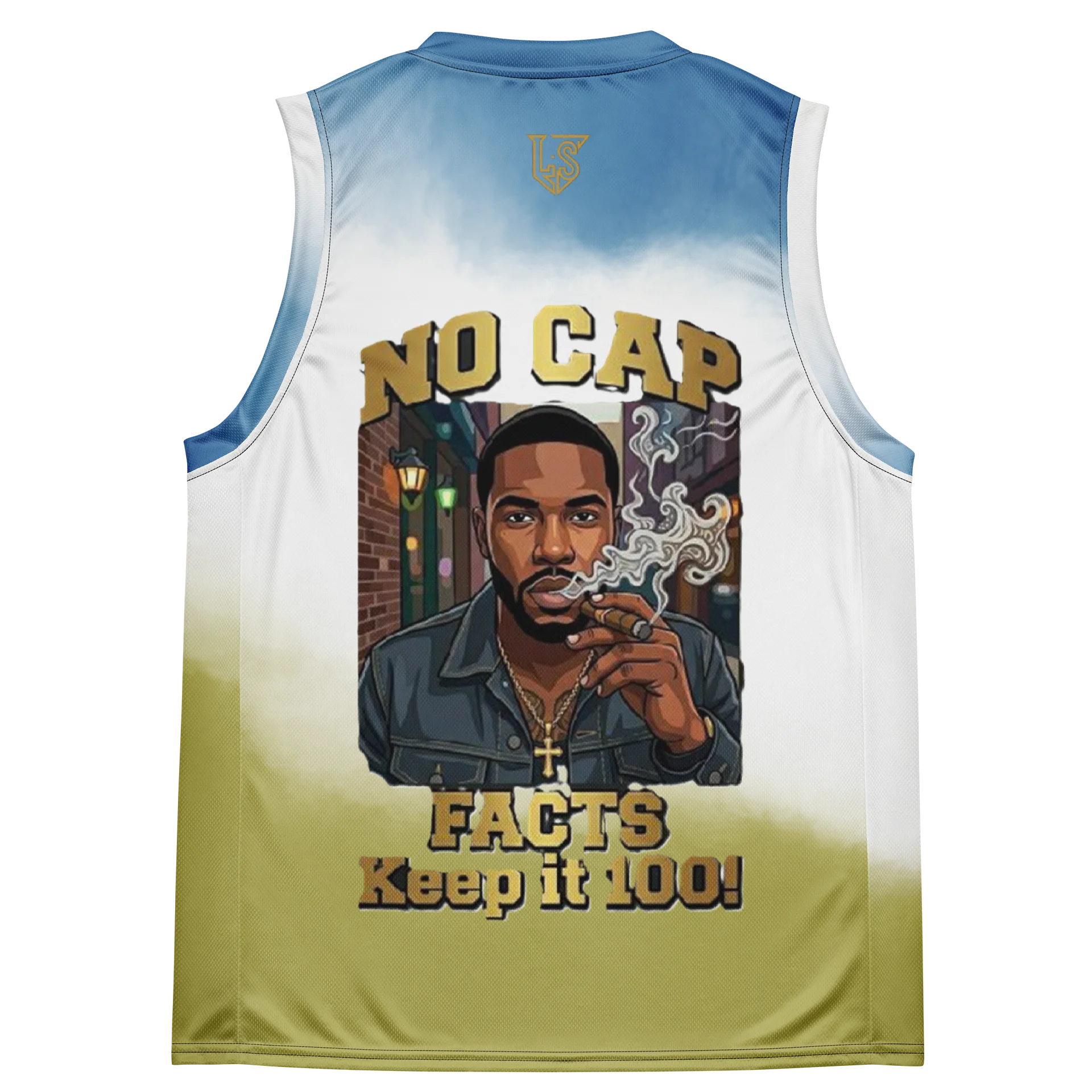 No Cap Blue White and Gold Fade Sleeveless Pattern Design product image (4)