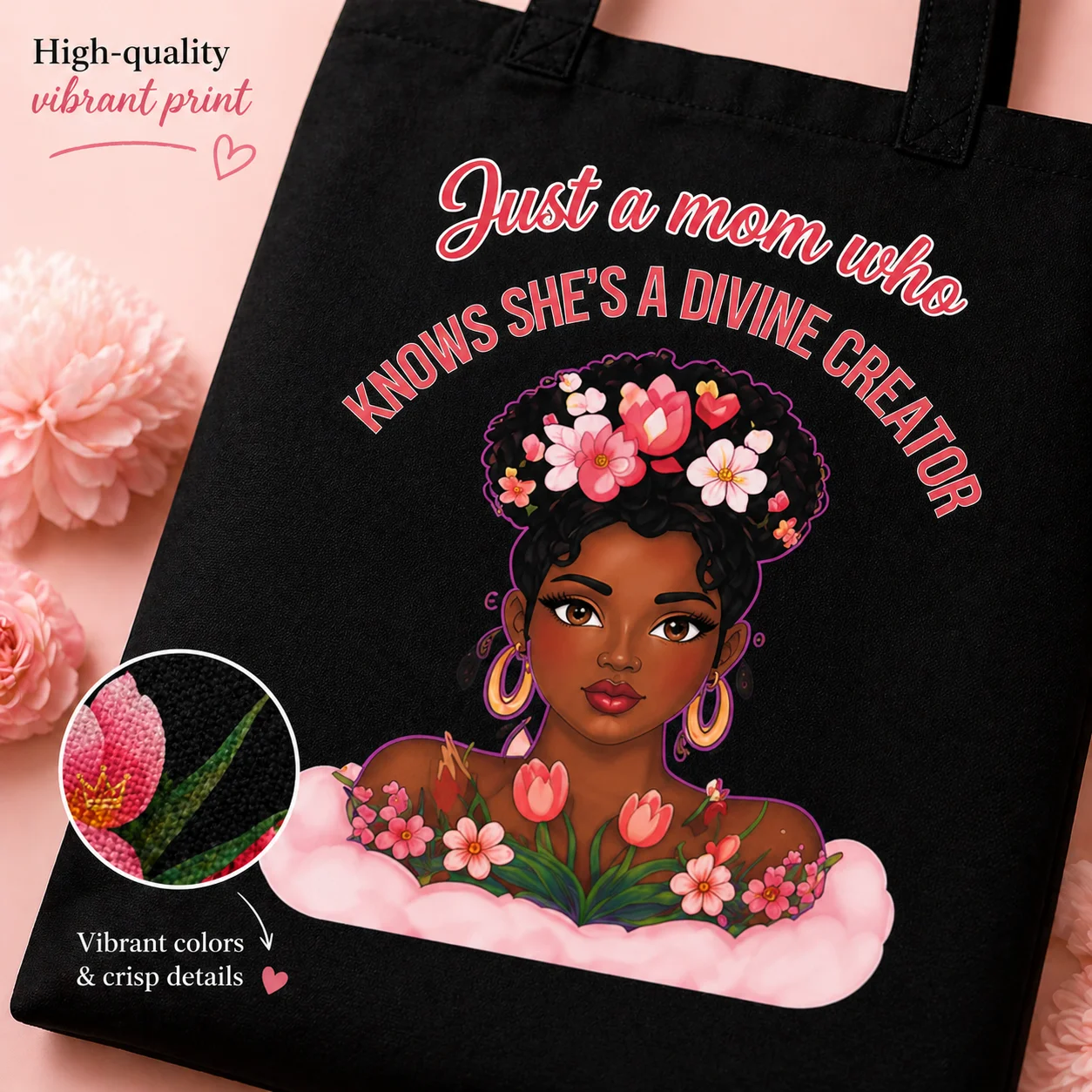 Just a Mom Who Knows She’s a Divine Creator Large Tote Bag | AOP Custom Tote w/ Pocket | Stylish Mom Bag | Everyday Carry | Gift for Mom product image (7)