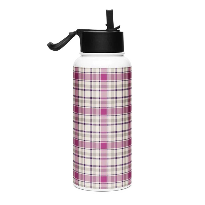 Magenta and Gray Plaid Water Bottle product image (1)