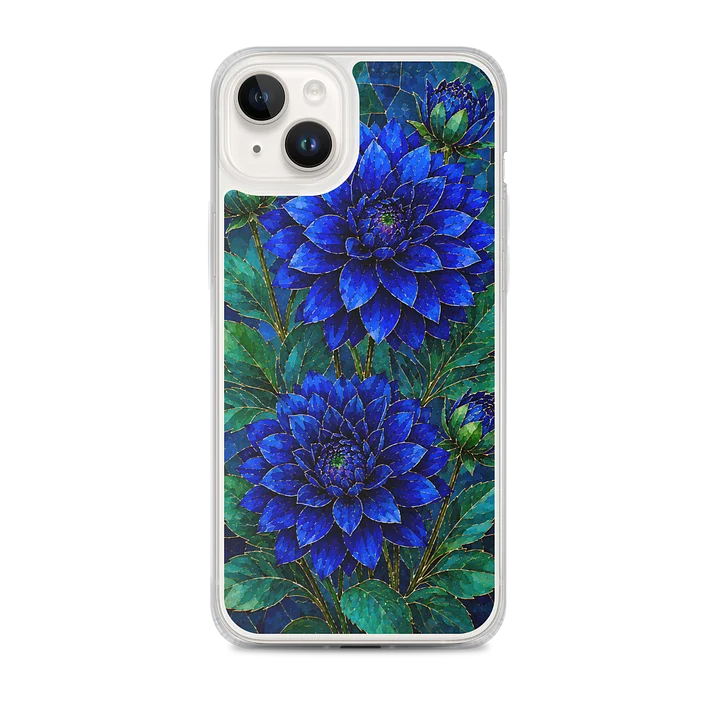 Deep Sapphire Blue And Emerald Green Dahlia Mosaic Premium Soft Silicone iPhone Case - MagSafe Compatible product image (1)