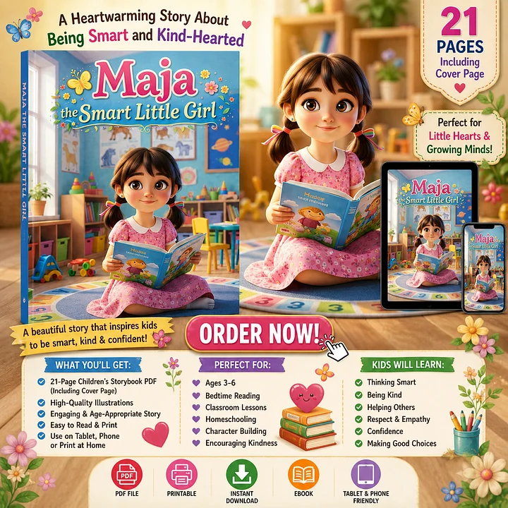 Maja The Smart Little Girl | Children’s Storybook PDF | Printable | Ages 3–6 | Instant Download product image (1)