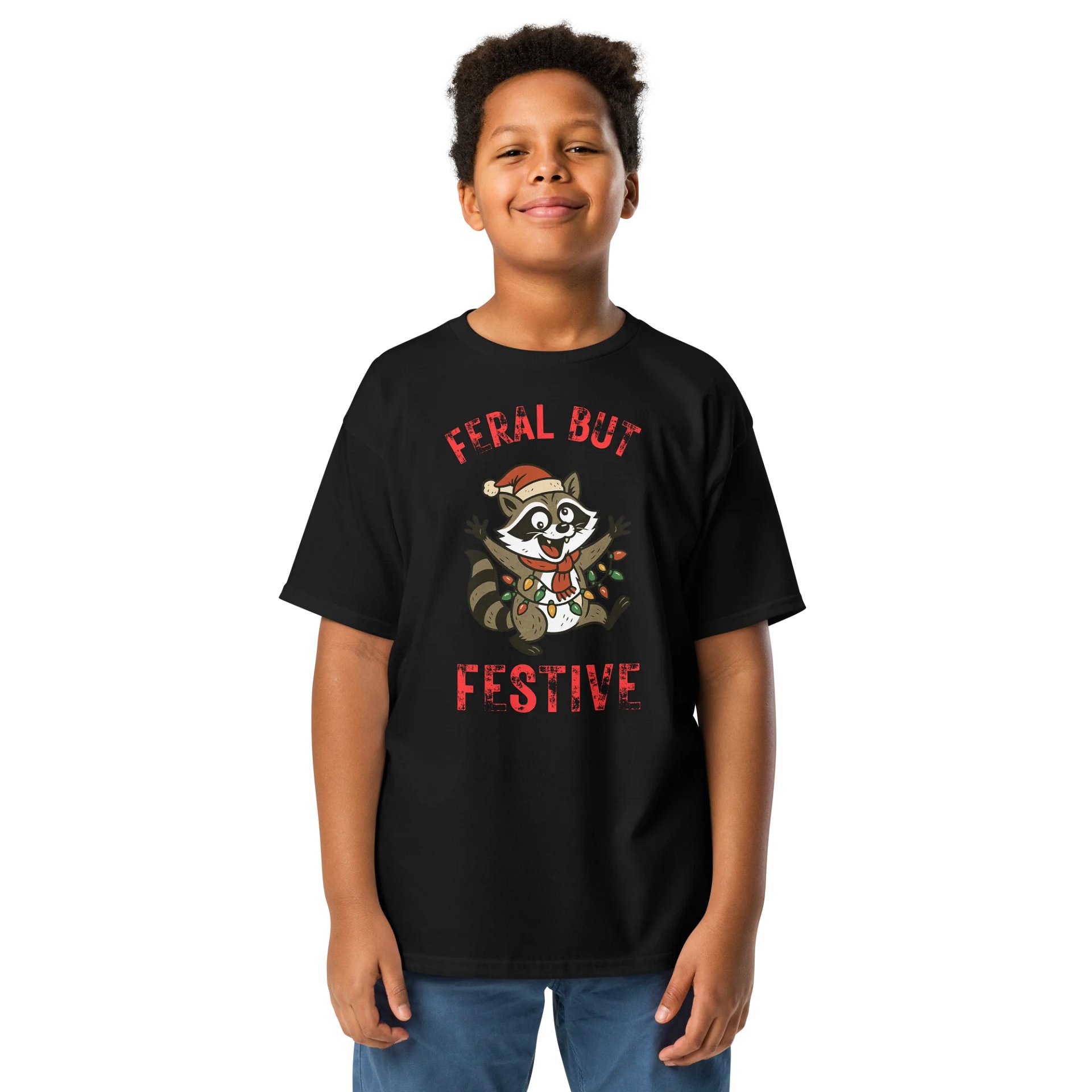 Feral But Festive Raccoon Youth Tee product image (1)