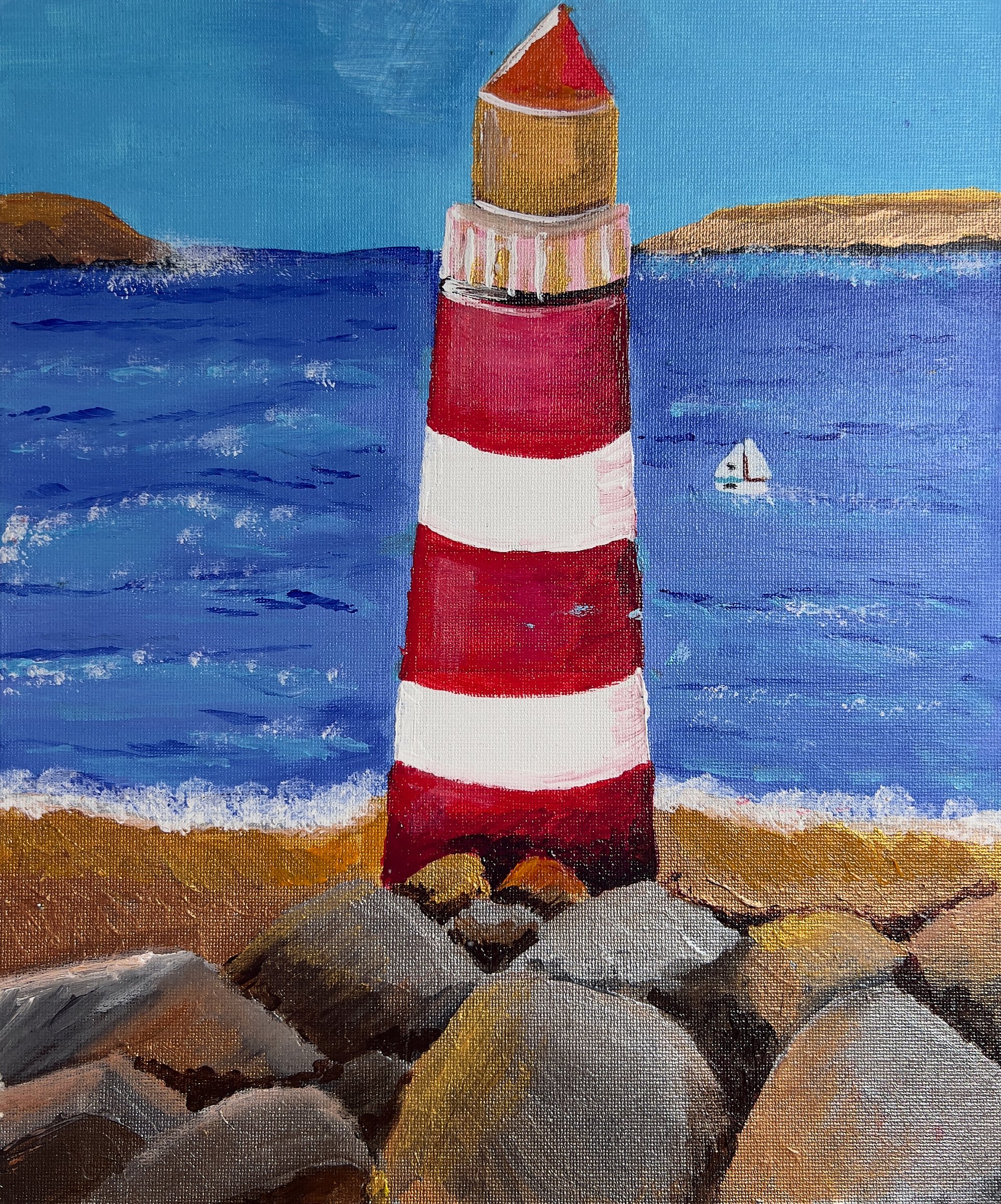 The Striped Lighthouse — One-of-a-Kind Original Painting product image (1)