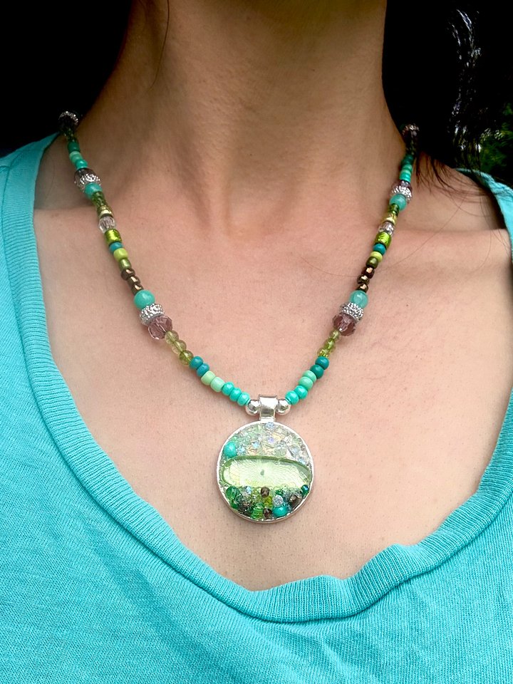 MFD-00216 | Horizon Sea Glass Pendant Necklace – Atlantic Ocean Green Handmade Bead & Sea Glass Art | Coastal Charm Jewelry by Monique Faella Designs™ product image (1)