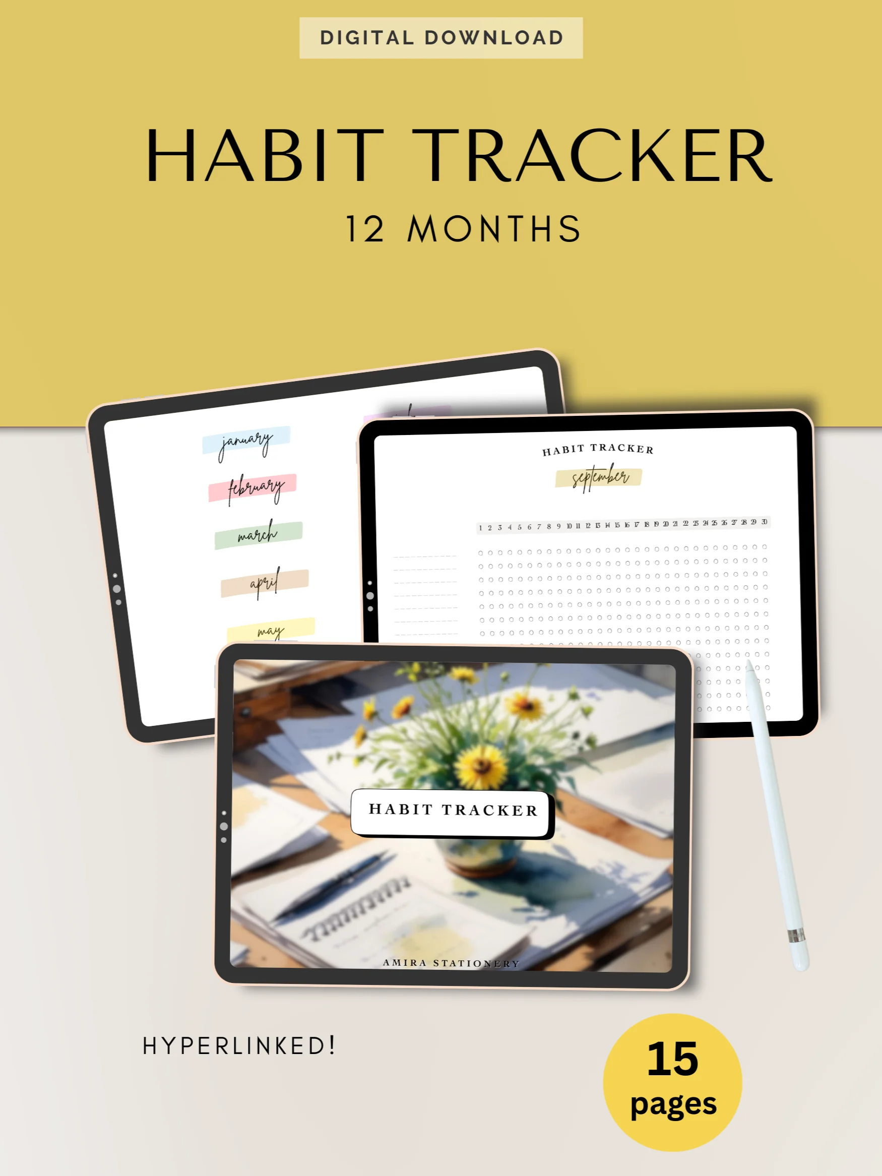 Monthly Habit Tracker - 12 Months - Ebook - Digital Download - Amira Stationery product image (2)