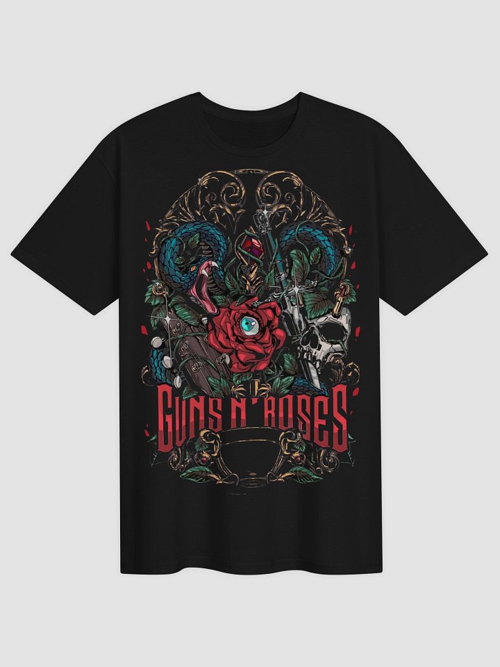 Guns N’ Roses Gothic Rose & Skull T-Shirt | Ornate Serpent Graphic Rock Tee | Dark Hard Rock Era product image (1)