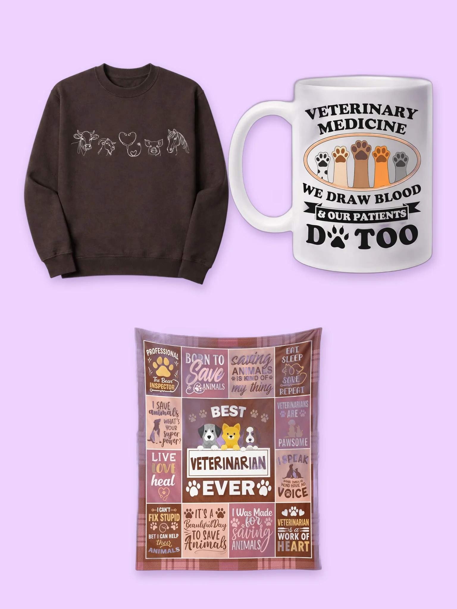Veterinarian Cozy Gift Set: Farm Vet Sweatshirt, Vet Mug and Best Veterinarian Blanket product image (1)