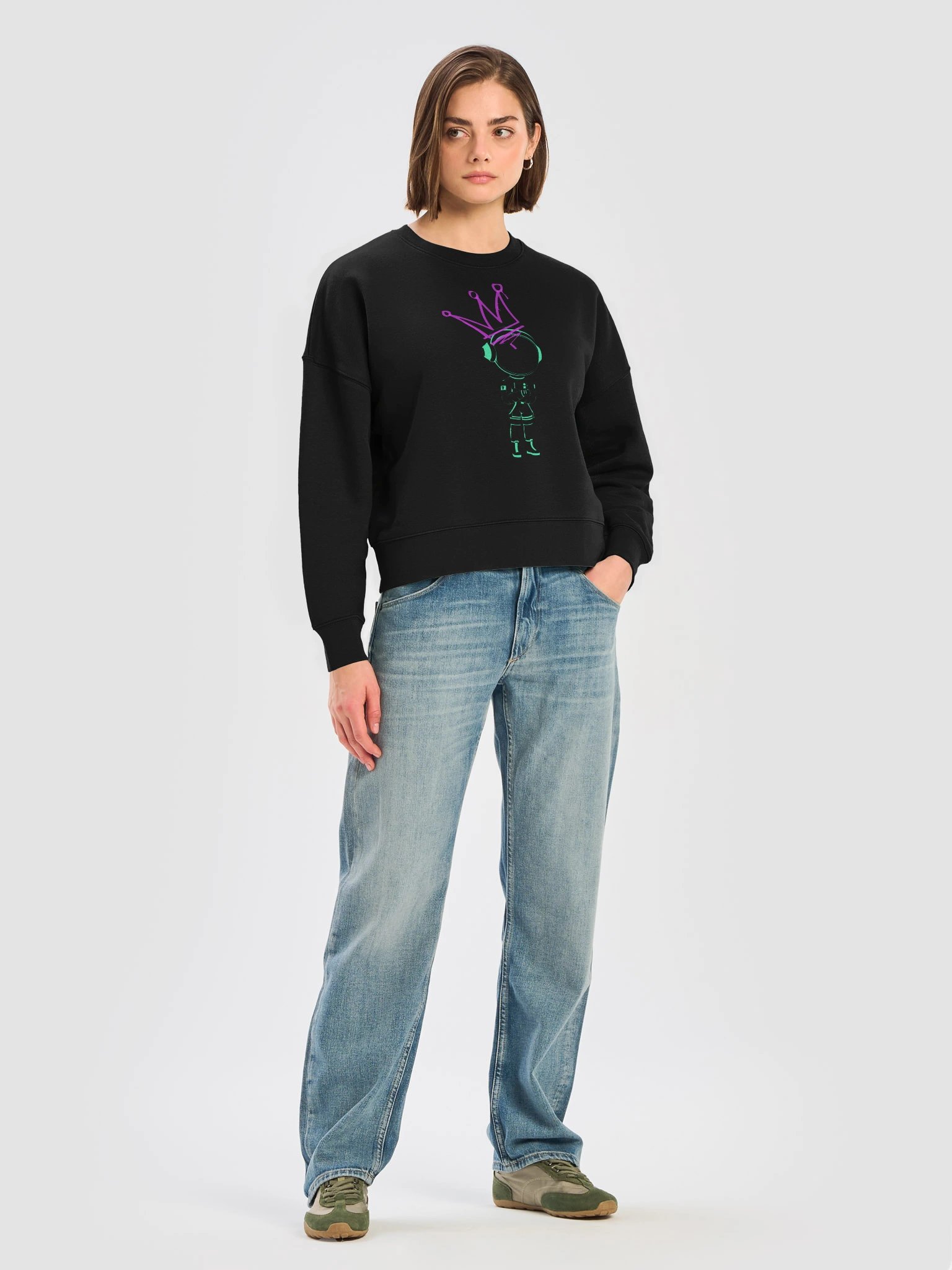 Neon Crown Graffiti Urban Martian Ladies Cropped Sweatshirt product image (5)