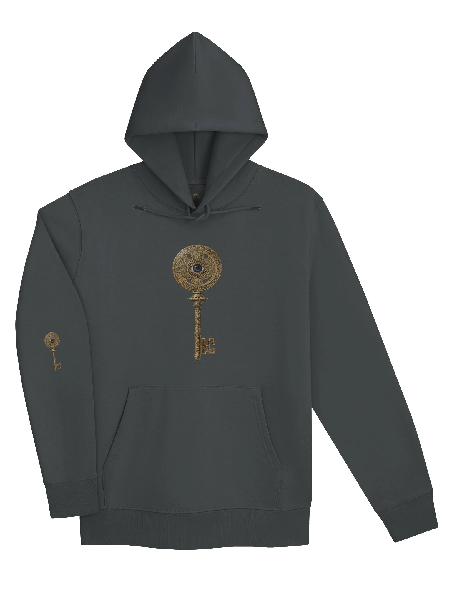 The Gatekeeper’s Key – India Ink Grey Sigil Arm Edition (Front + Right Sleeve Print) | Organic Hoodie product image (3)