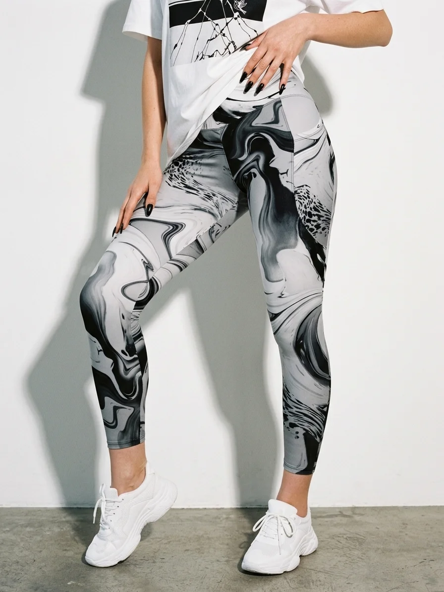 Black Marble-Leggings with Pockets product image (2)