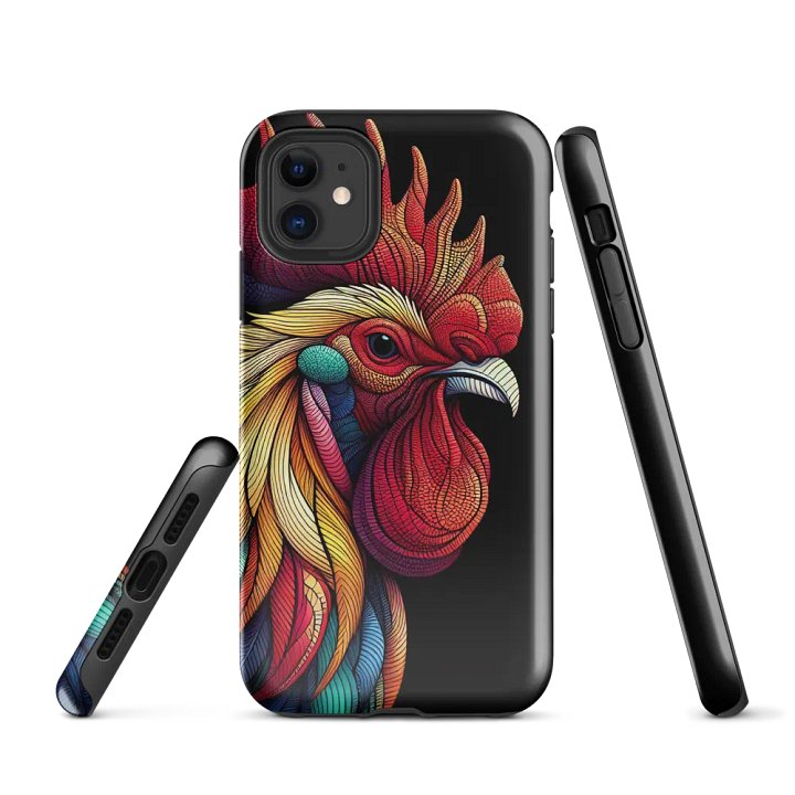 Vibrant Rooster Tough iPhone® Case | AI work design rooster product image (1)