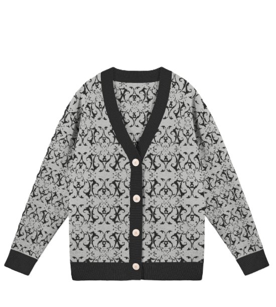 Jacquard Cardigan Ornamental Women's Grey product image (1)