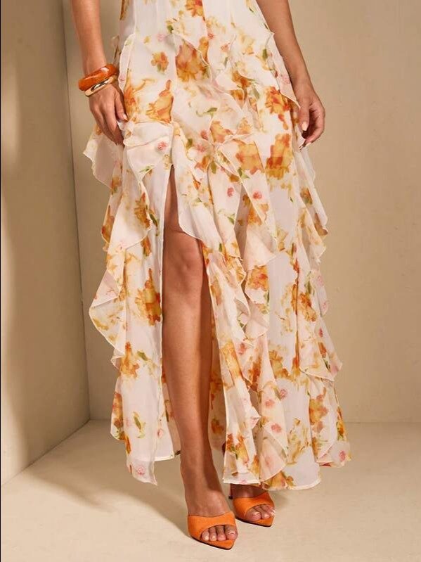 Yellow Floral Backless Maxi Dress | Boho Cami | ADLEST product image (4)