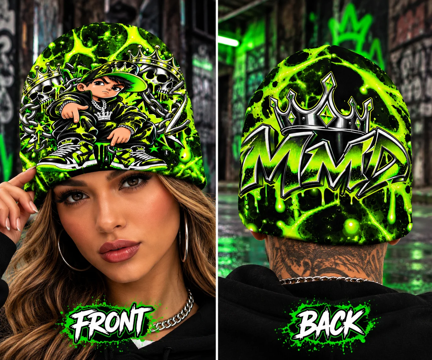 MMD Neon Slime Crown Graphic Beanie product image (1)