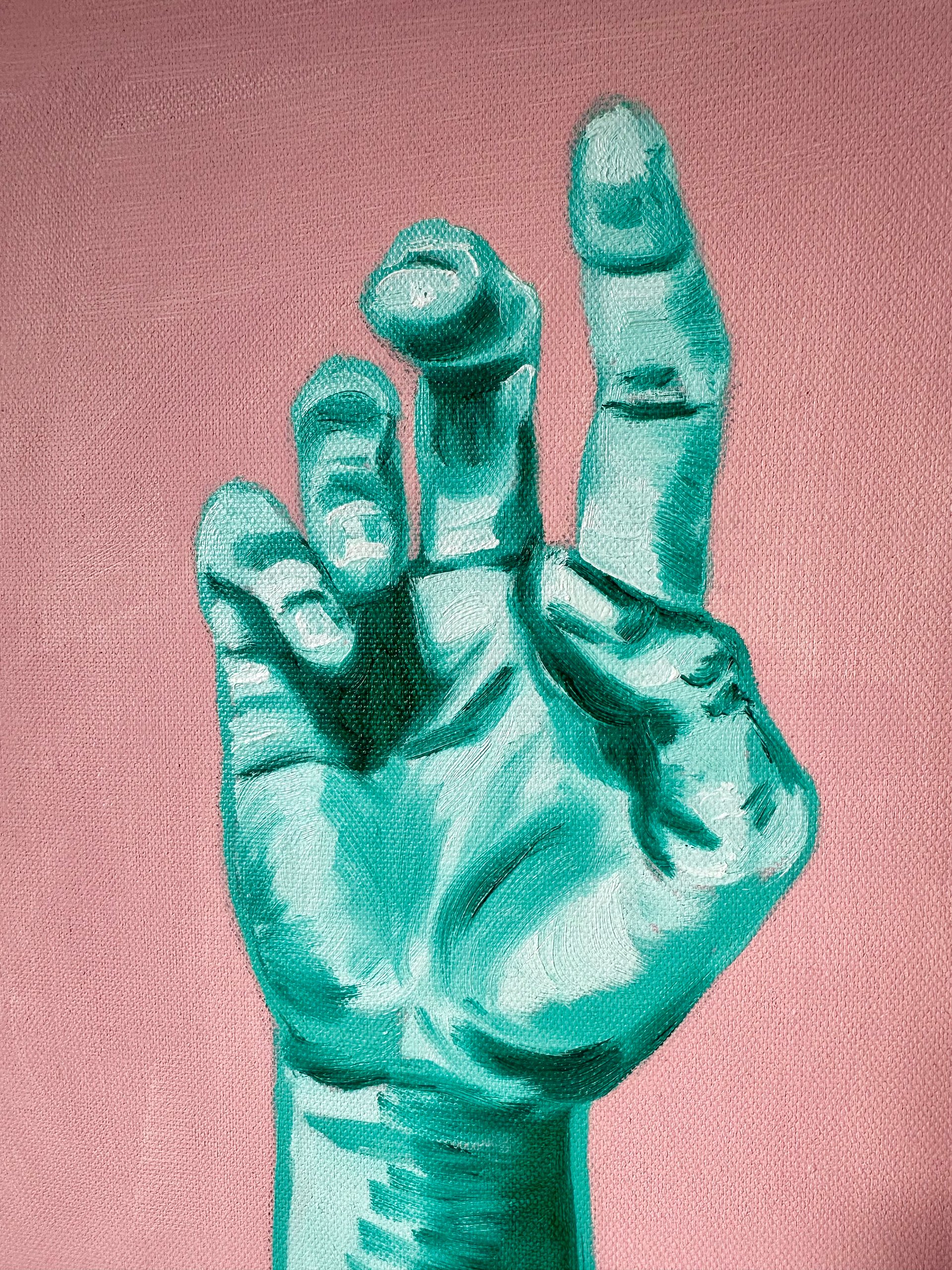 'i don't want you back’ hands on pink original oil on canvas painting product image (1)