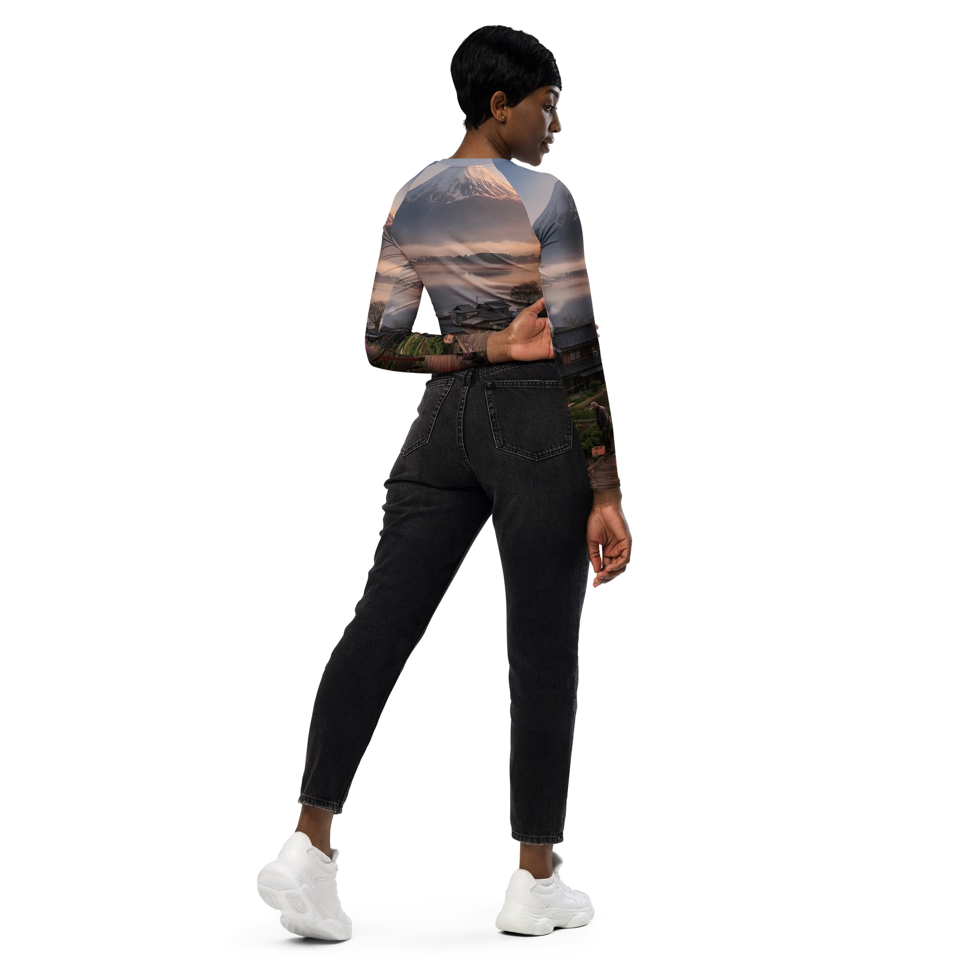 Recycled Long Sleeve Crop Top | Mount Fuji Graphic Activewear product image (7)