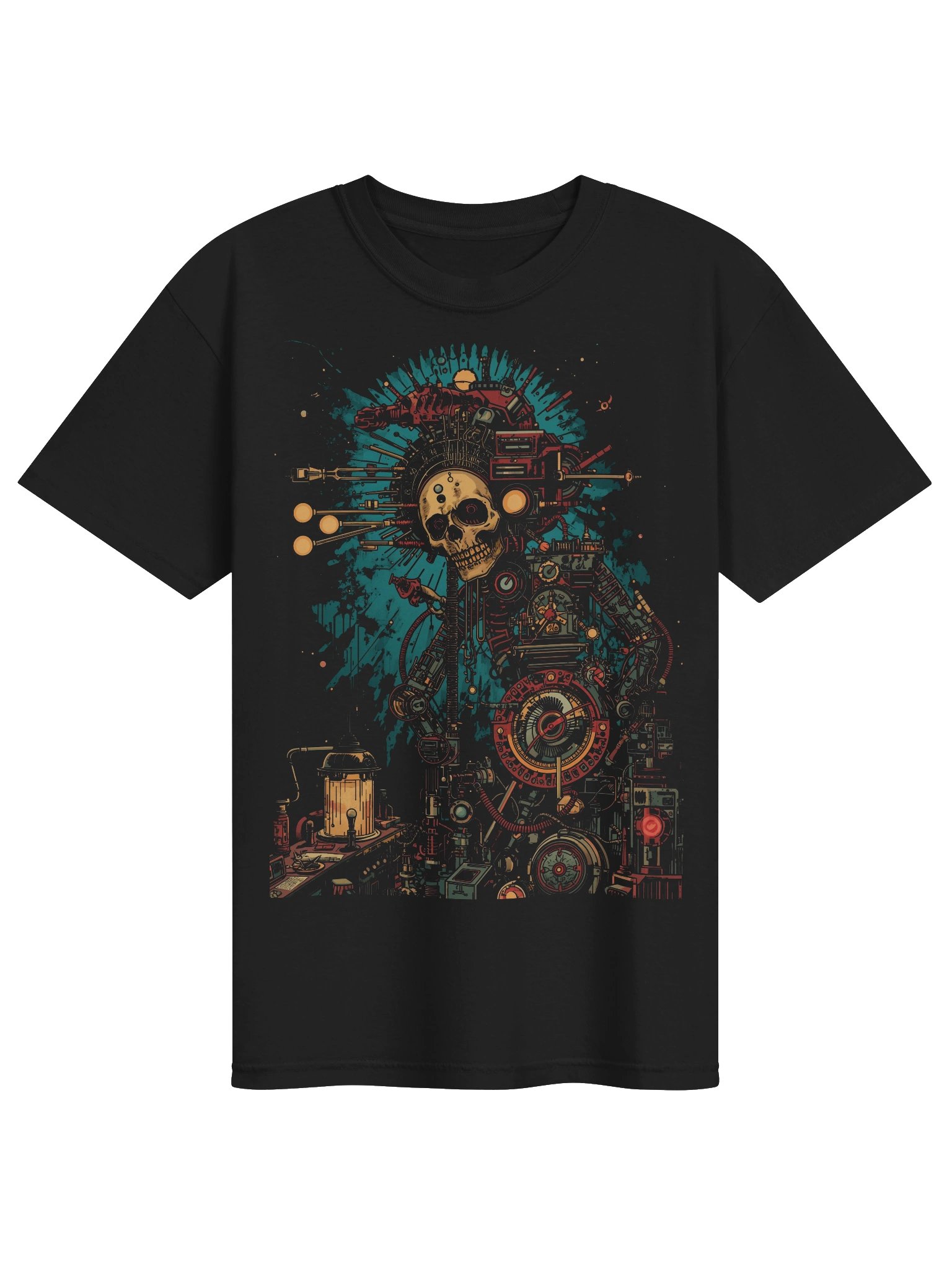 Retro-Futurist Skull Mechanic Heavyweight T-Shirt product image (1)