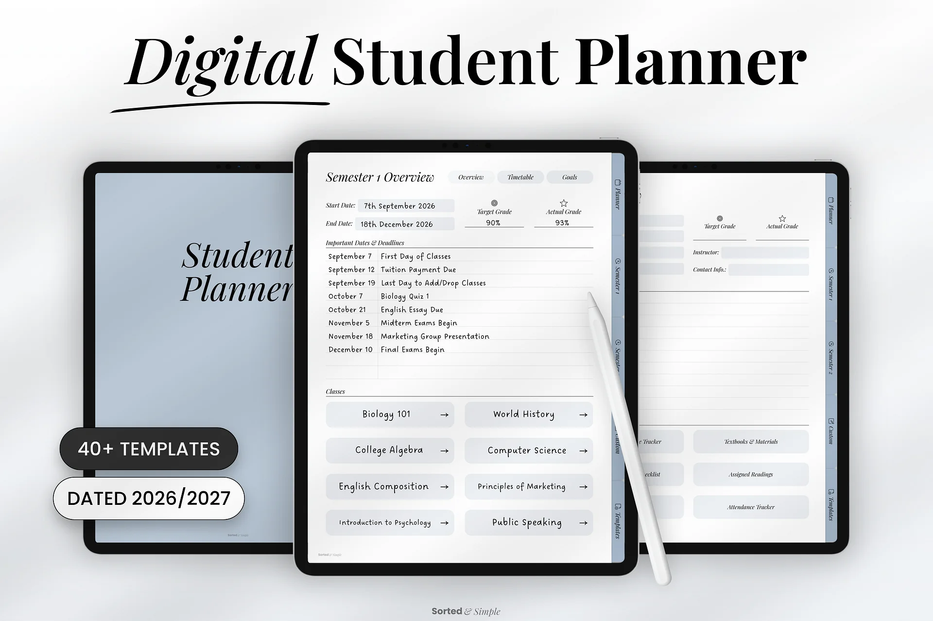 2026/2027 Mid-Year Student Digital Planner Portrait - Dusty Blue product image (1)