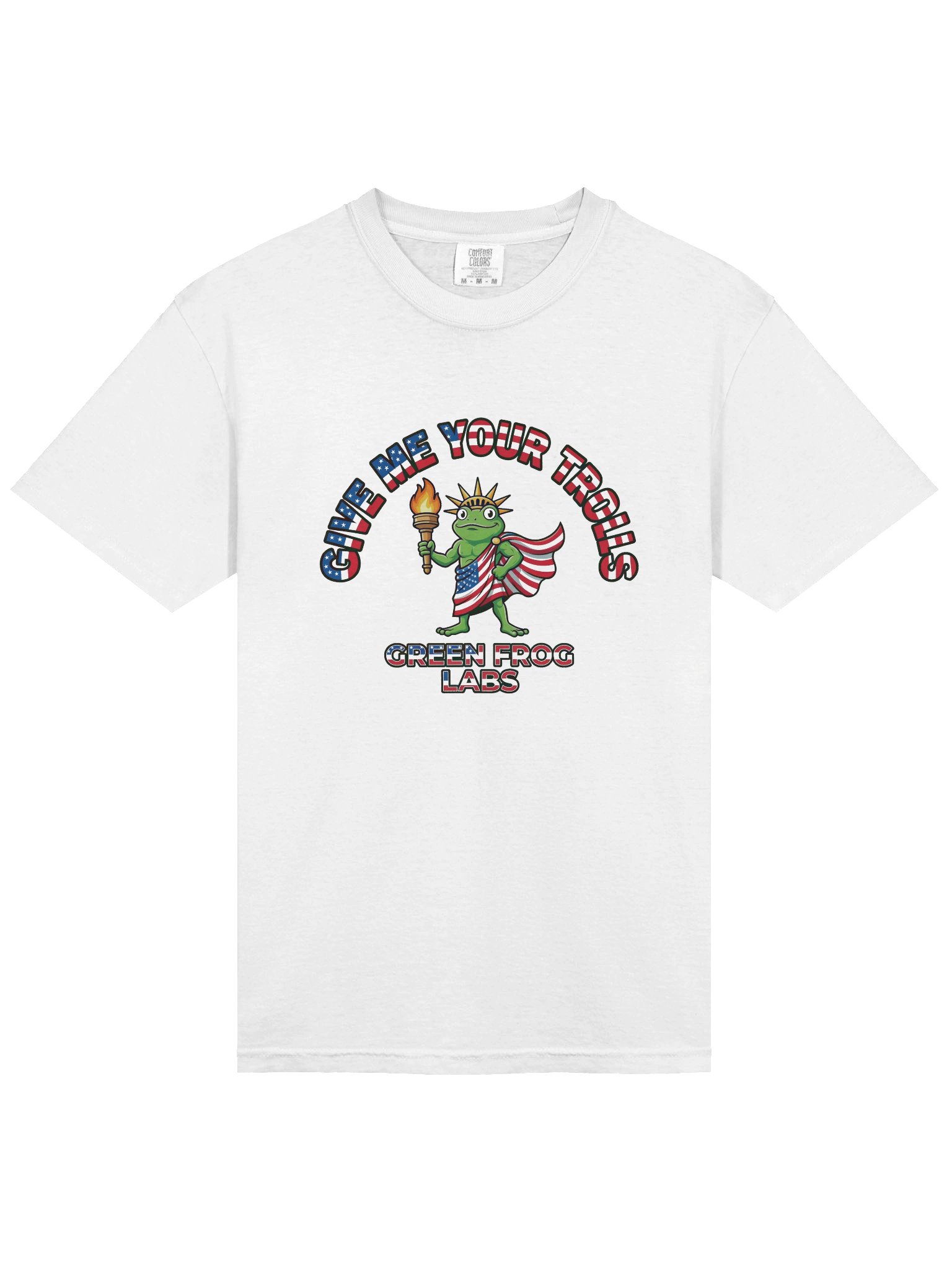 Give Me Your Trolls Frog Tee | Funny Patriotic Statue Liberty Meme Shirt, Green Frog Labs USA Humor T-Shirt product image (3)