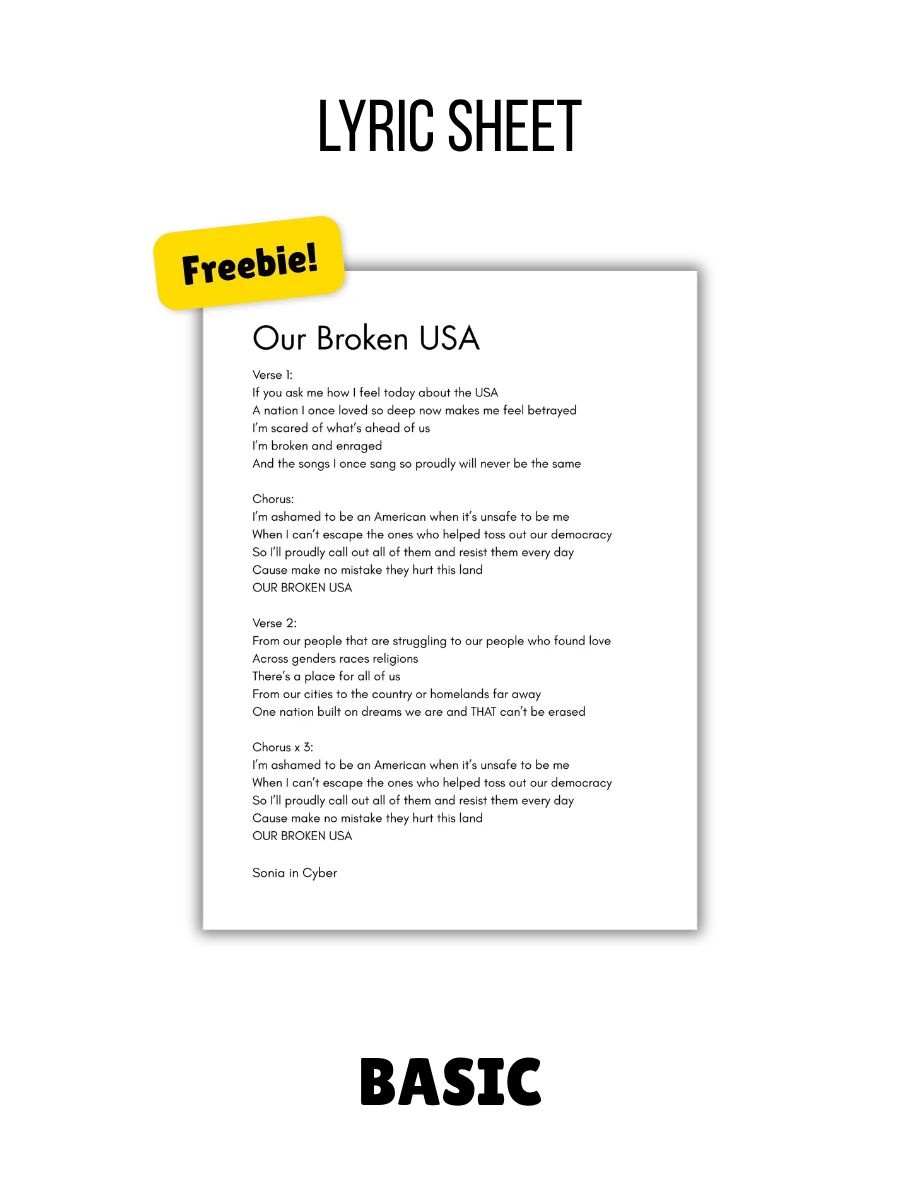 Our Broken USA Lyric Sheet – Freebie (Digital Download) product image (1)
