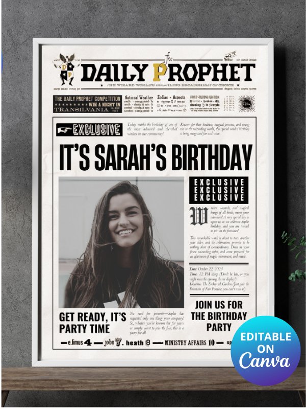 Magical Birthday Party Announcement Newspaper 100% Customizable Template Bundle product image (1)