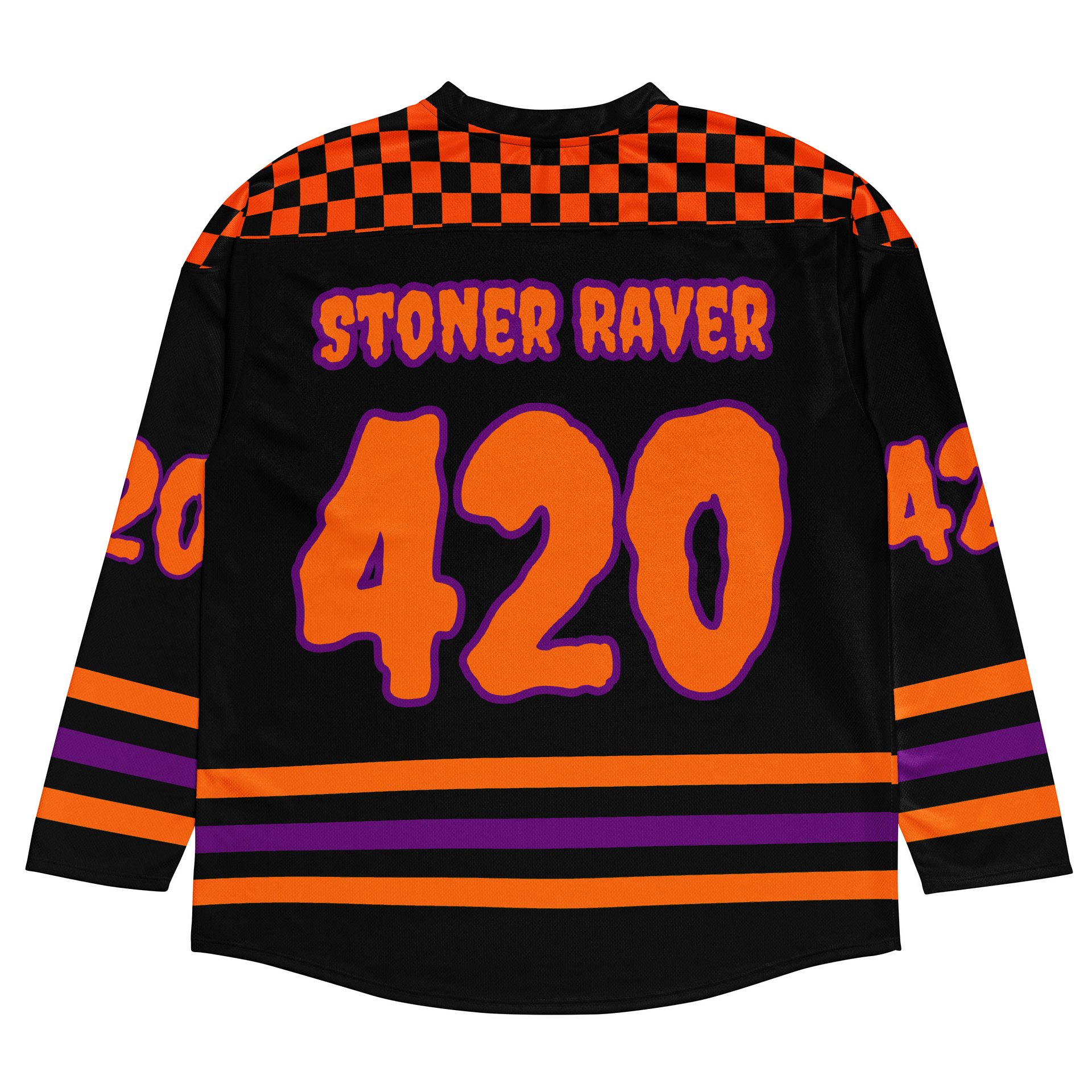 Stoner Raver 420 Hockey Jersey, Halloween Weed EDM Shirt, Fall Festival Cannabis Clothes, Orange Black Purple Goth Fashion, Alt Rave Wear product image (2)