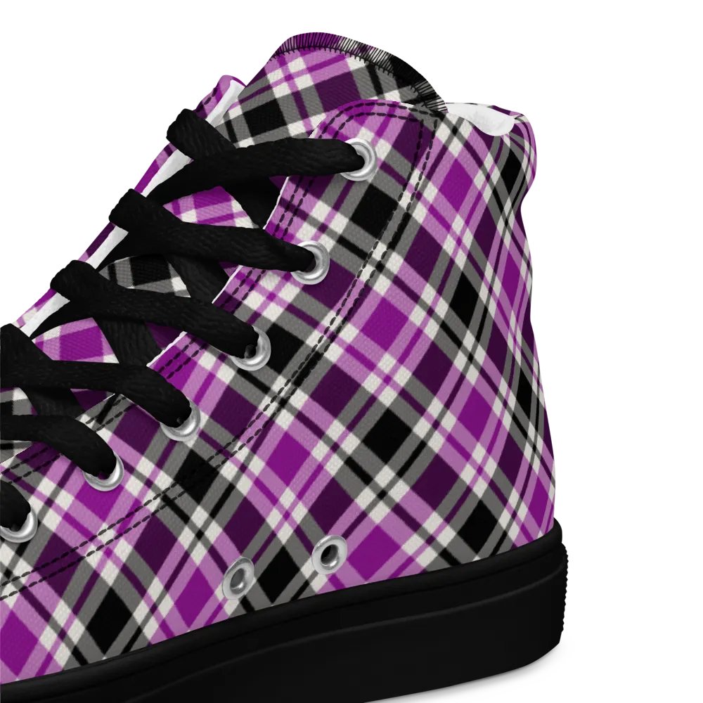 Purple, Black, & White Plaid Men's High Top Shoes product image (12)