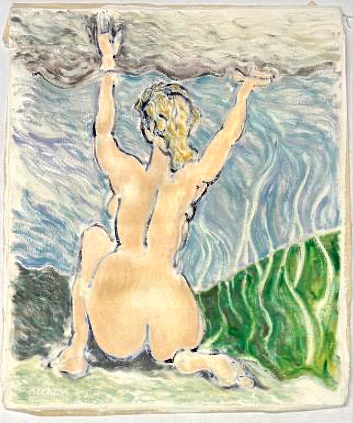 Woman Kneeling (1984) (20" x 24") Rolled Canvas Original product image (1)