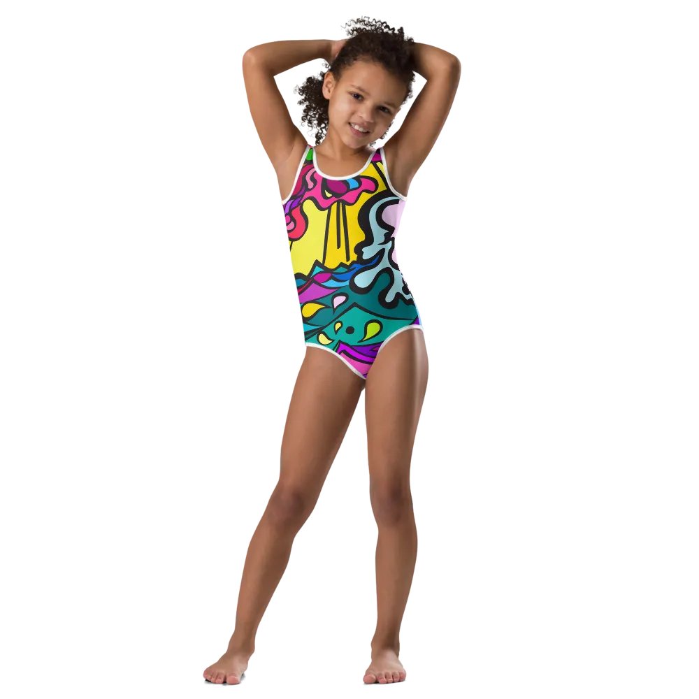 Vibrant Splash All-Over Kids Swimsuit - Wave at Sunset product image (2)