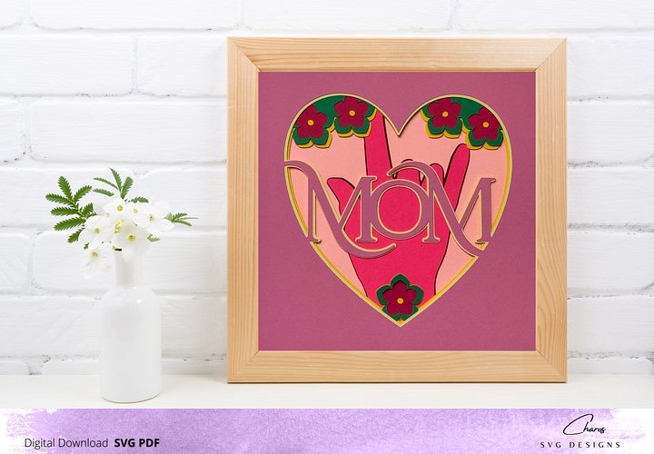 3D I Love You Mom SVG in ASL Layered Shadow Box Design product image (2)