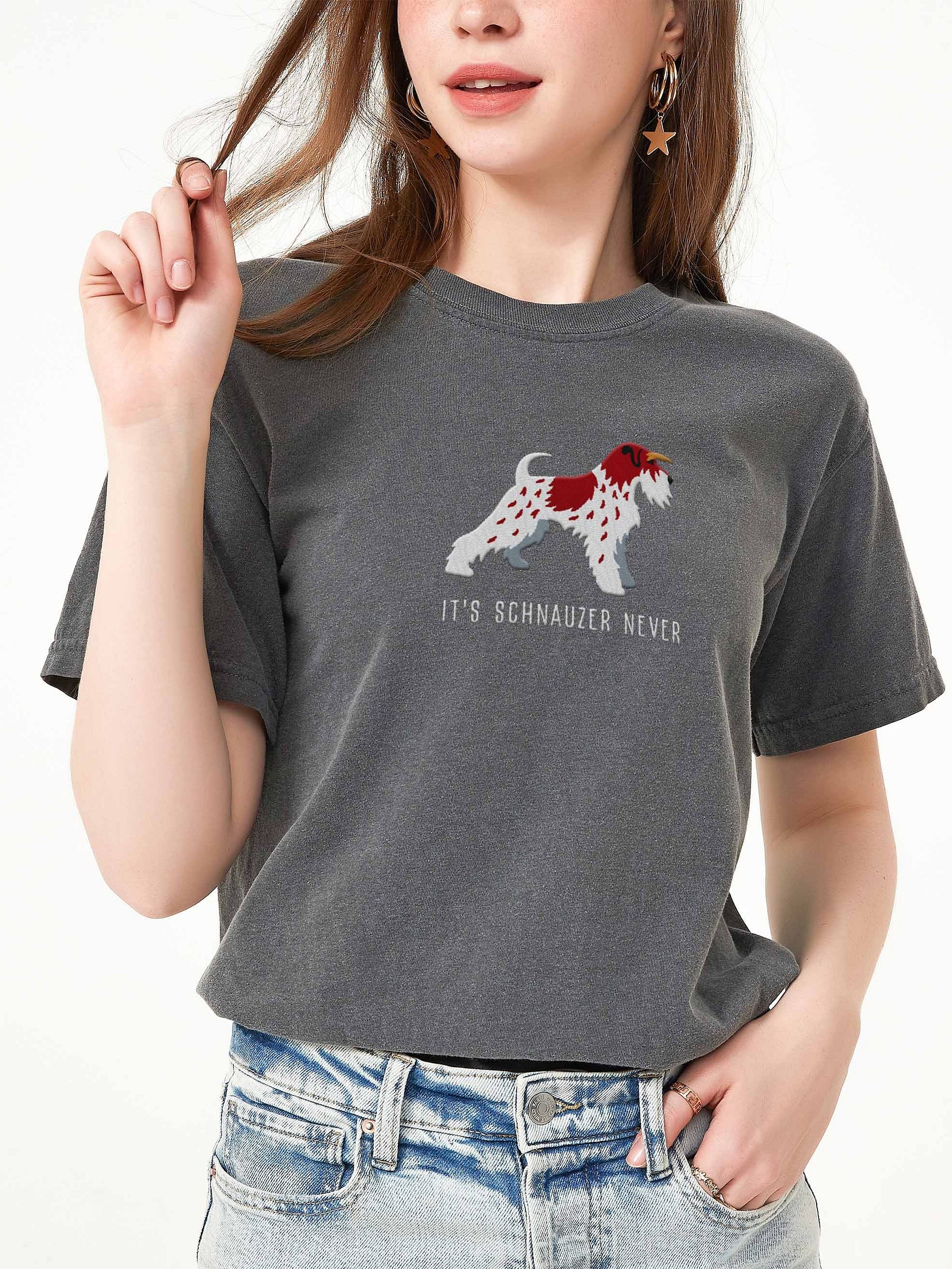 It's Schnauzer Never T-Shirt(Embroidered) of a Miniature Schnauzer(Parti, Liver & White) product image (2)
