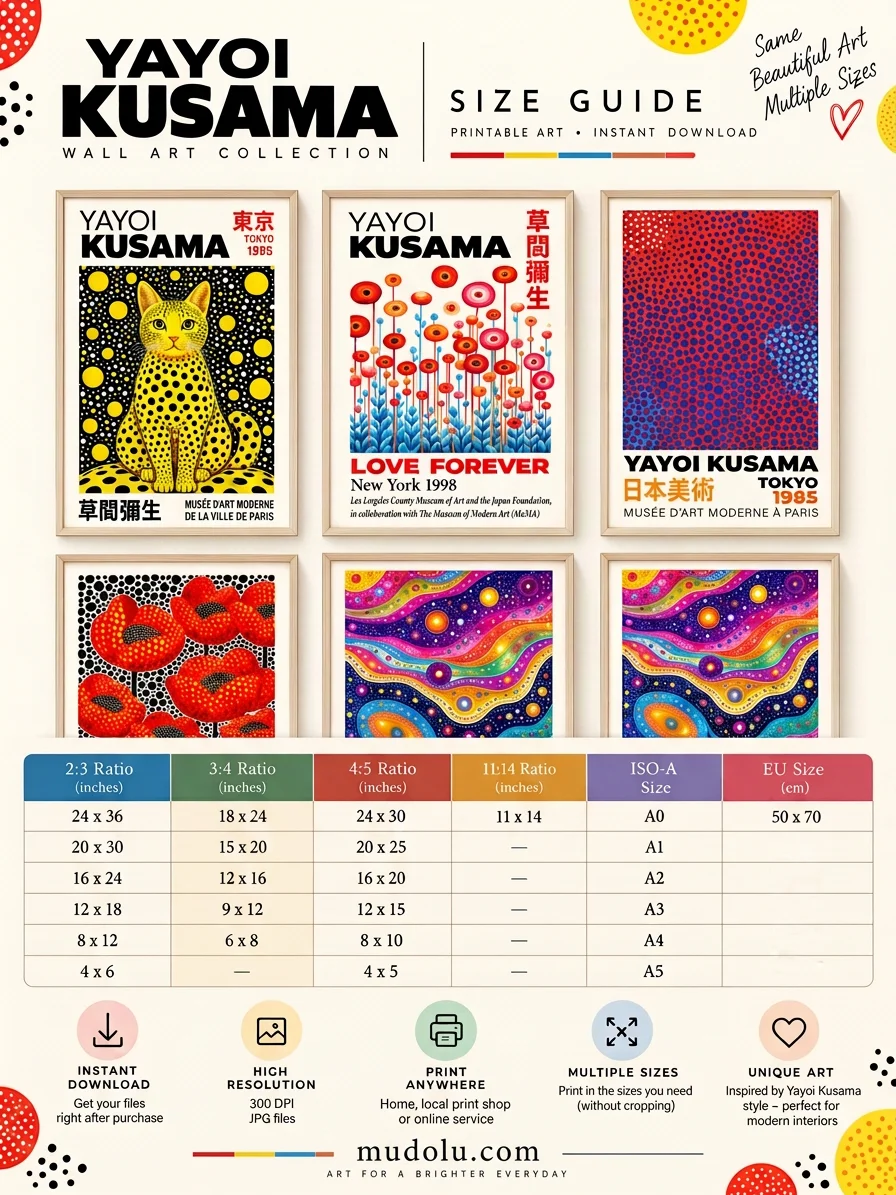 Yayoi Kusama Inspired Printable Wall Art Bundle, Japanese Abstract Poster Set, Polka Dot Gallery Wall product image (7)
