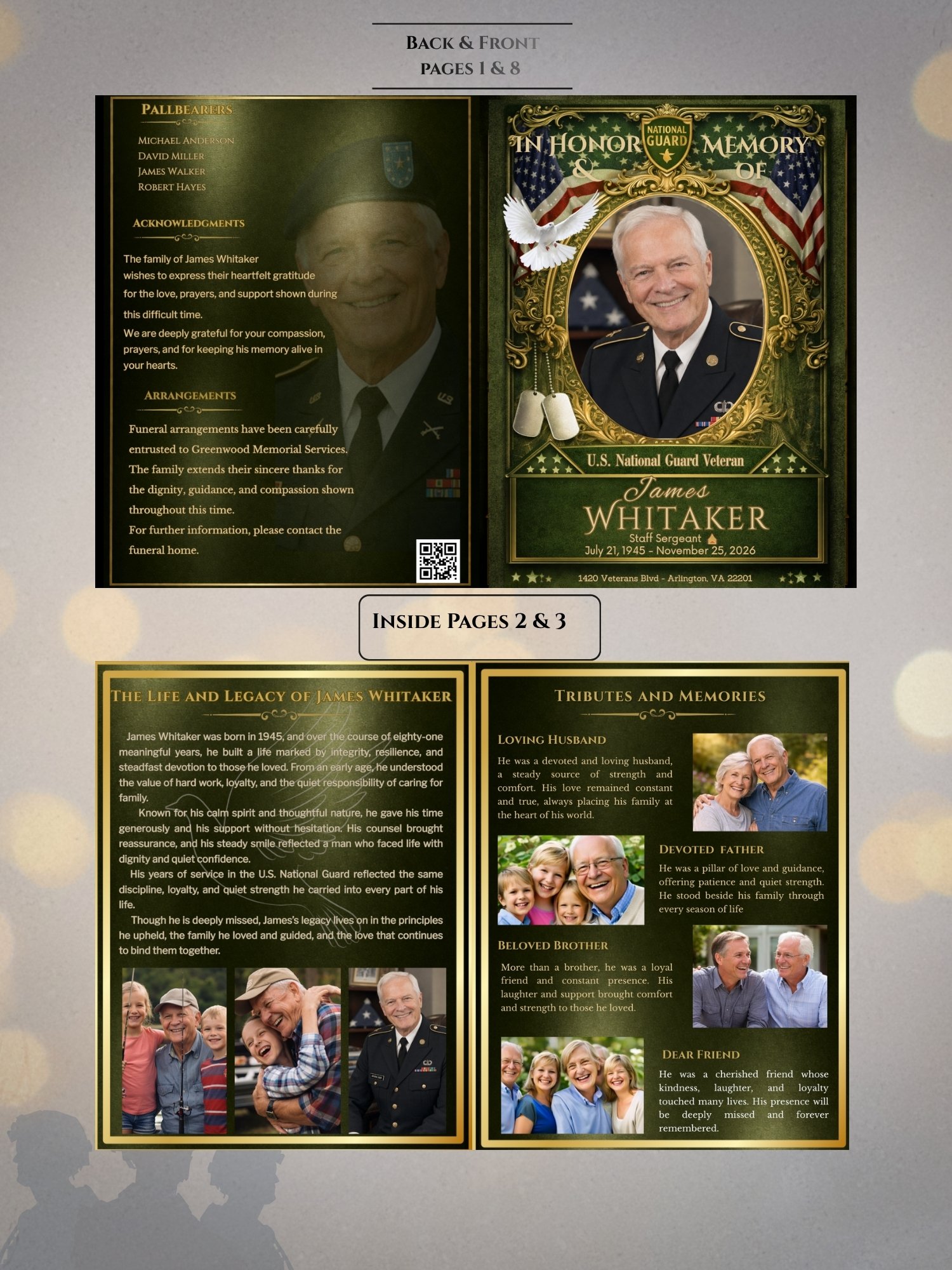 8-Page Army National Guard Funeral Program Template 17x11 & 14x8.5 with QR Code product image (4)