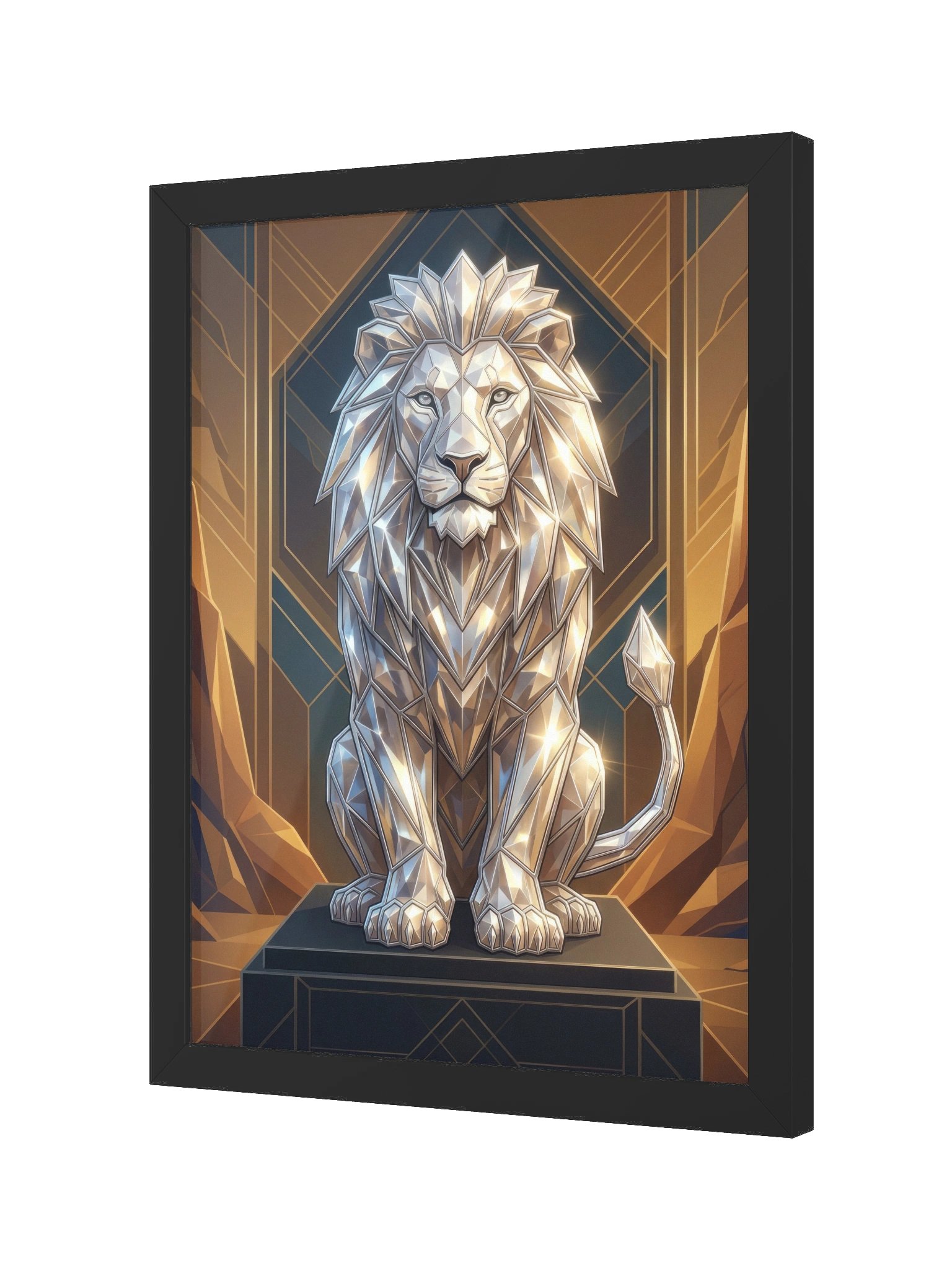 Geometric Metallic Lion Framed Poster - Neo-Deco Wall Art product image (2)