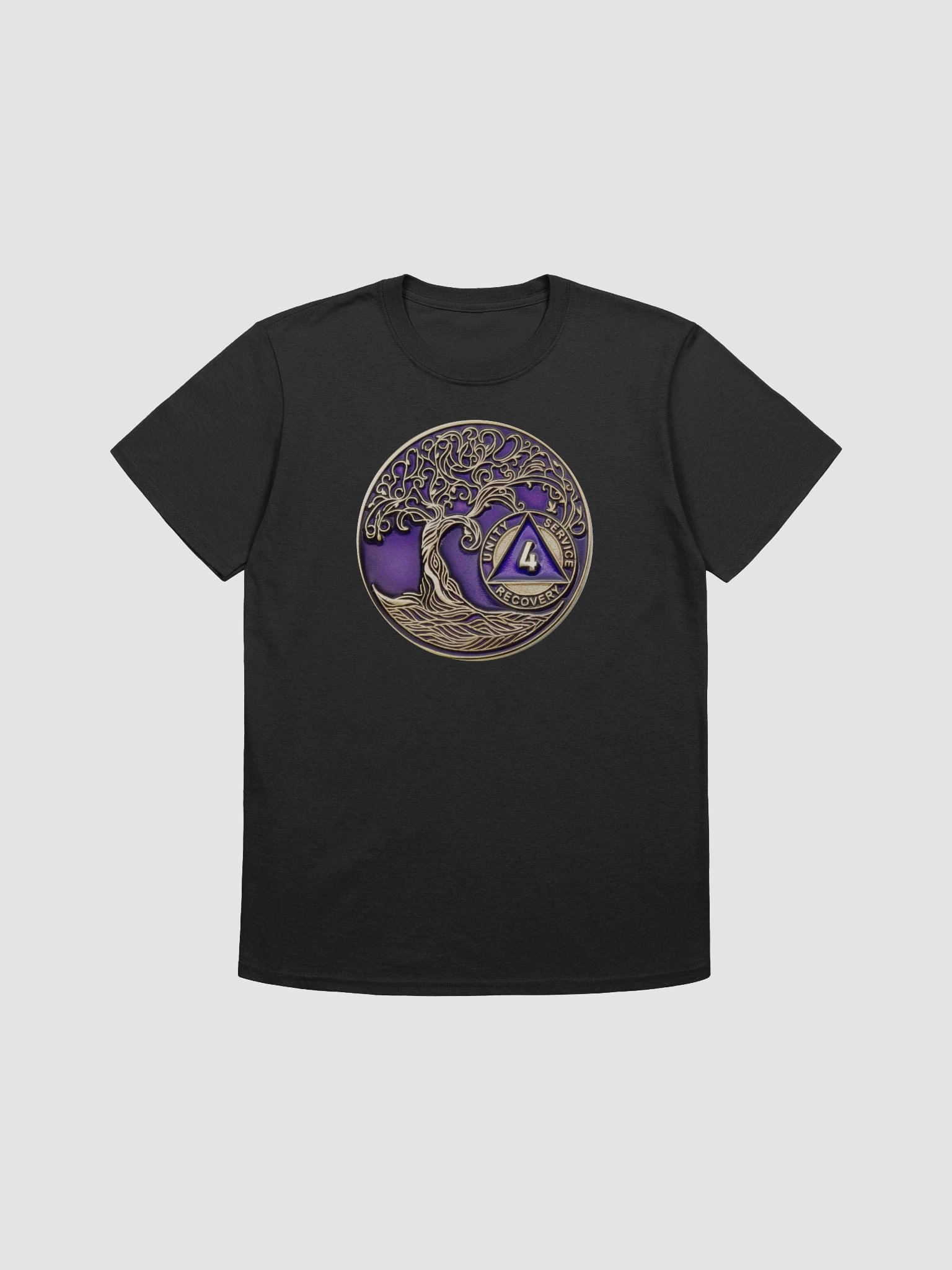 Twisted Tree of Life 4th Year Sobriety Purple Medallion | Recovery T-Shirt Inspiring Sobriety product image (4)