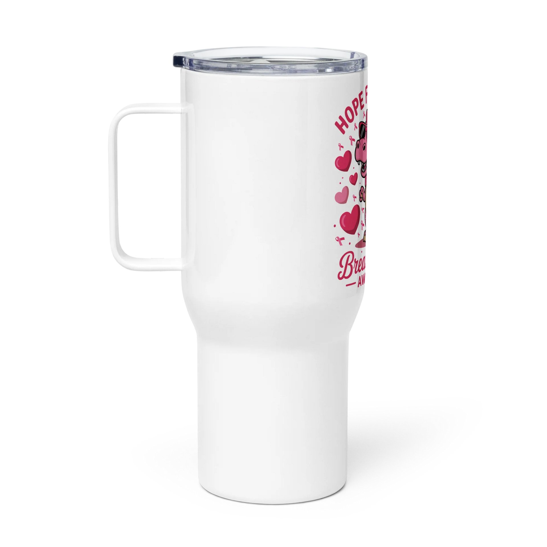 Hope For A Cure Breast Cancer Awareness Tumbler - 20oz Pink Dinosaur Travel Mug with Lid | Support Cancer Warriors product image (1)