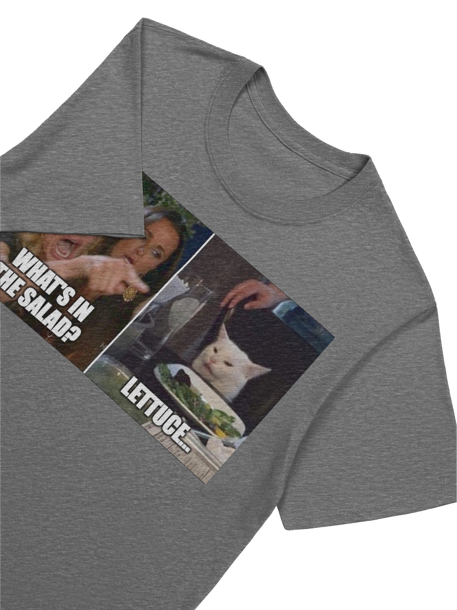 Funny Meme T-Shirt – Cat Meme Salad Tee – “What’s in the Salad? Lettuce” – Hawks Troll Shirt product image (7)