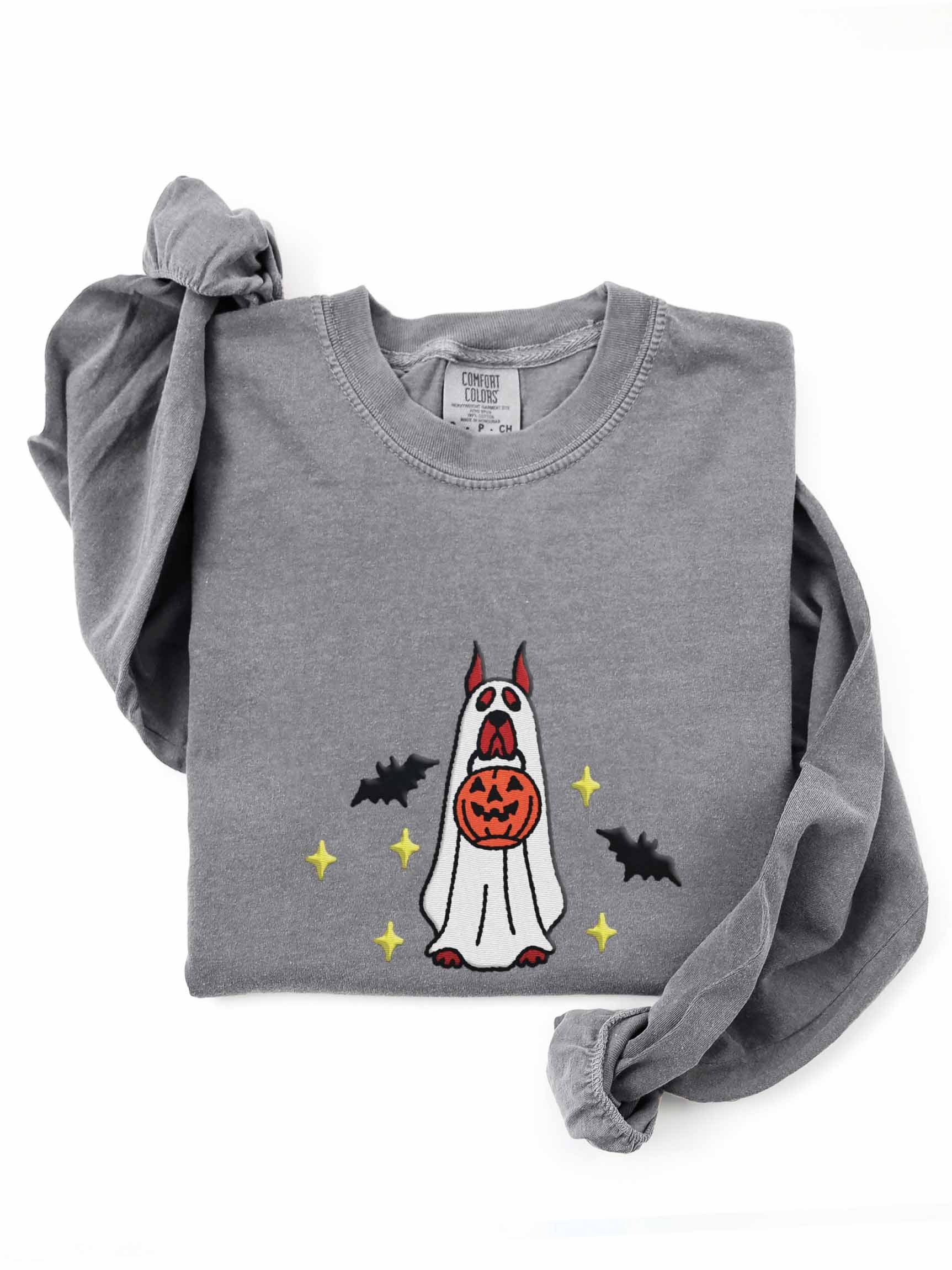 Halloween Great Dane(Brindle, Cropped Ears) Embroidered Long-Sleeve T-Shirt product image (1)