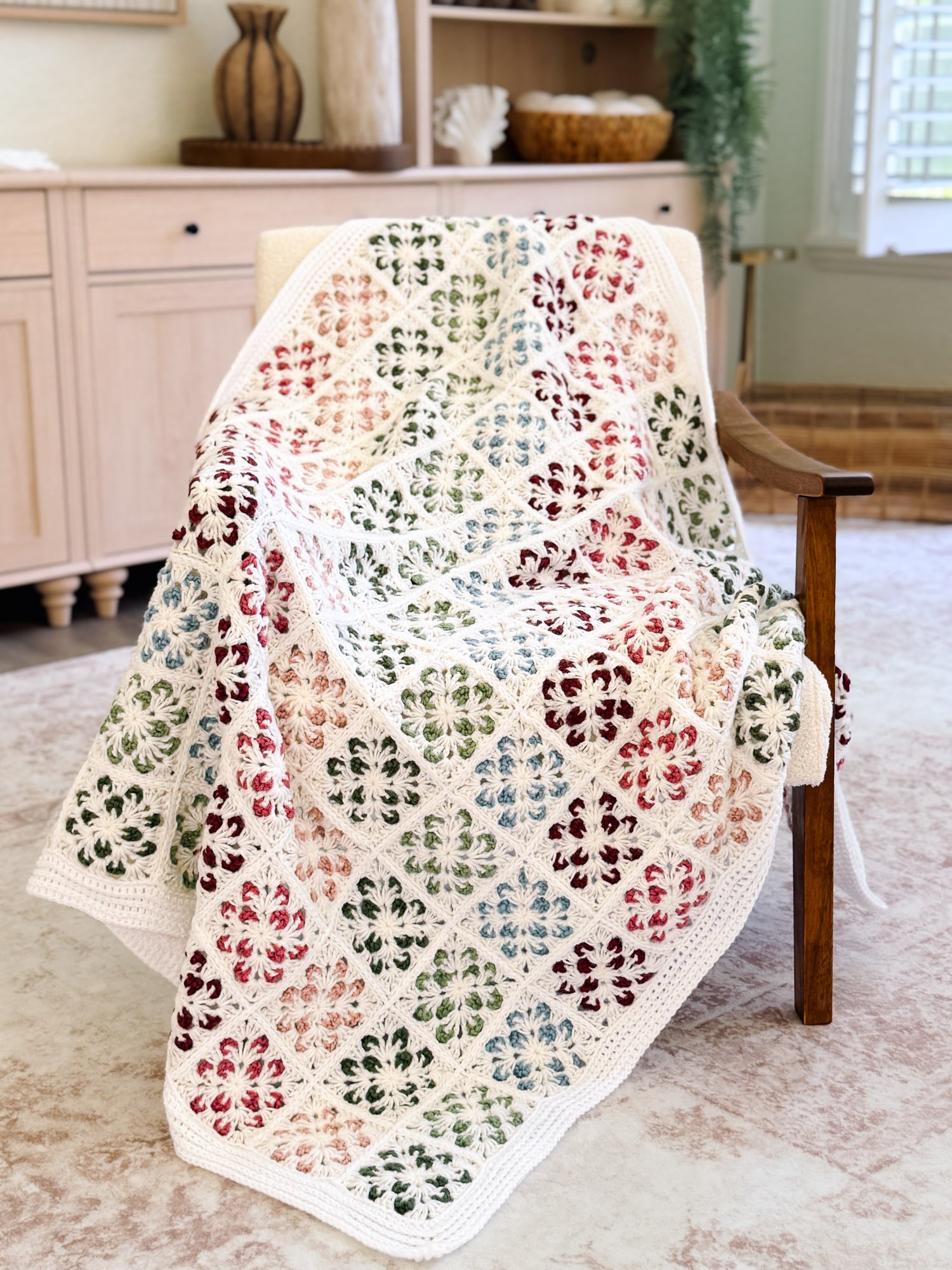 Crochet Granny Square Blanket Pattern | Blossom Flower Squares, 9 Sizes Lovey to Twin | PDF + Video + App product image (12)