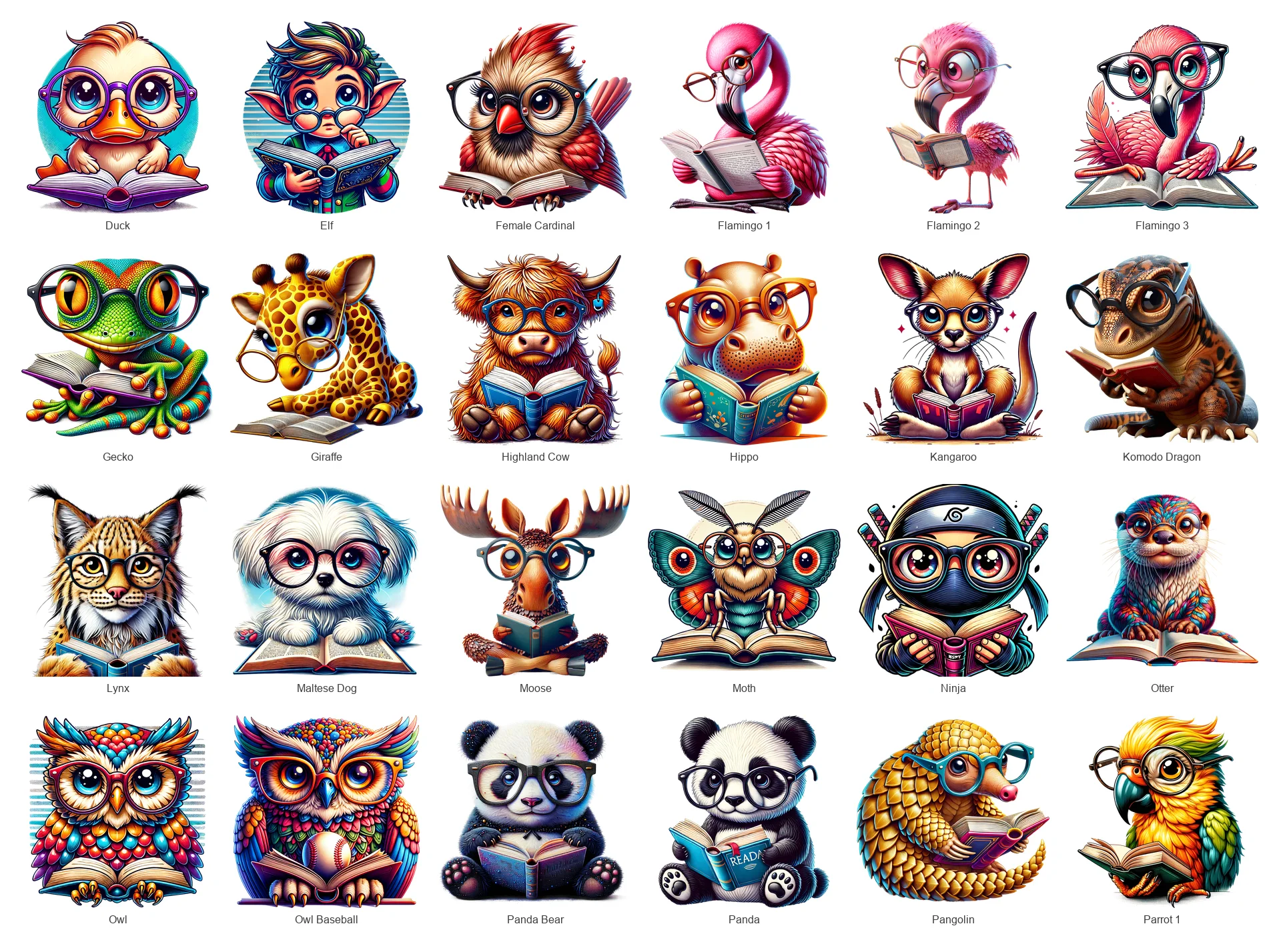Animals Reading Books PNG Bundle Vol 1 | 76 Designs | Commercial Use product image (3)